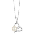White Pearl Sideways Ribbon Heart Pendant