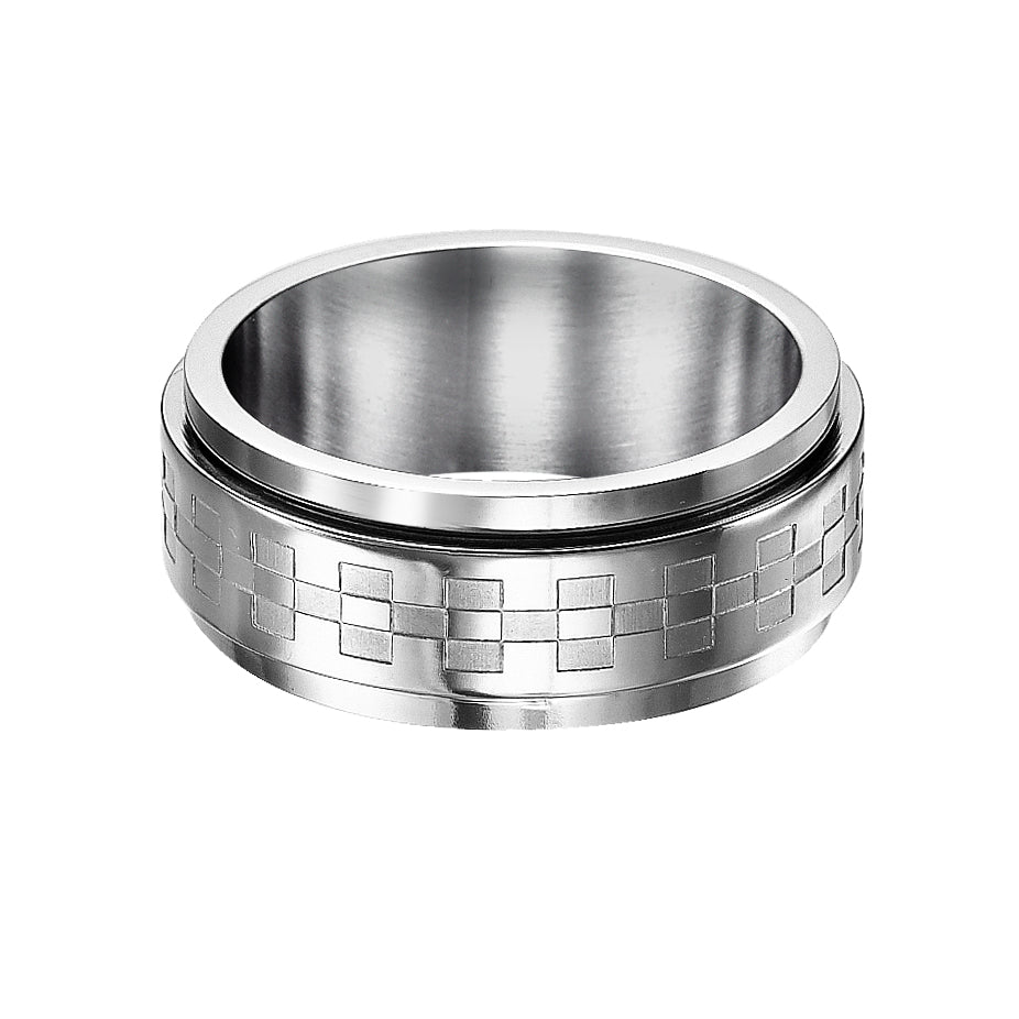 Steel Checkered Spinner Ring