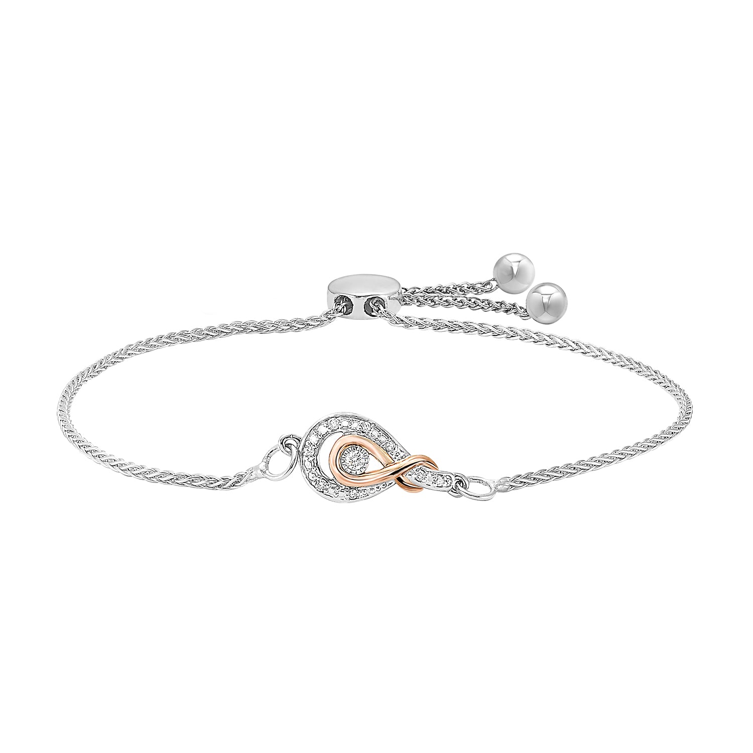 Silver & Rose Gold Infinity Diamond Bolo Bracelet