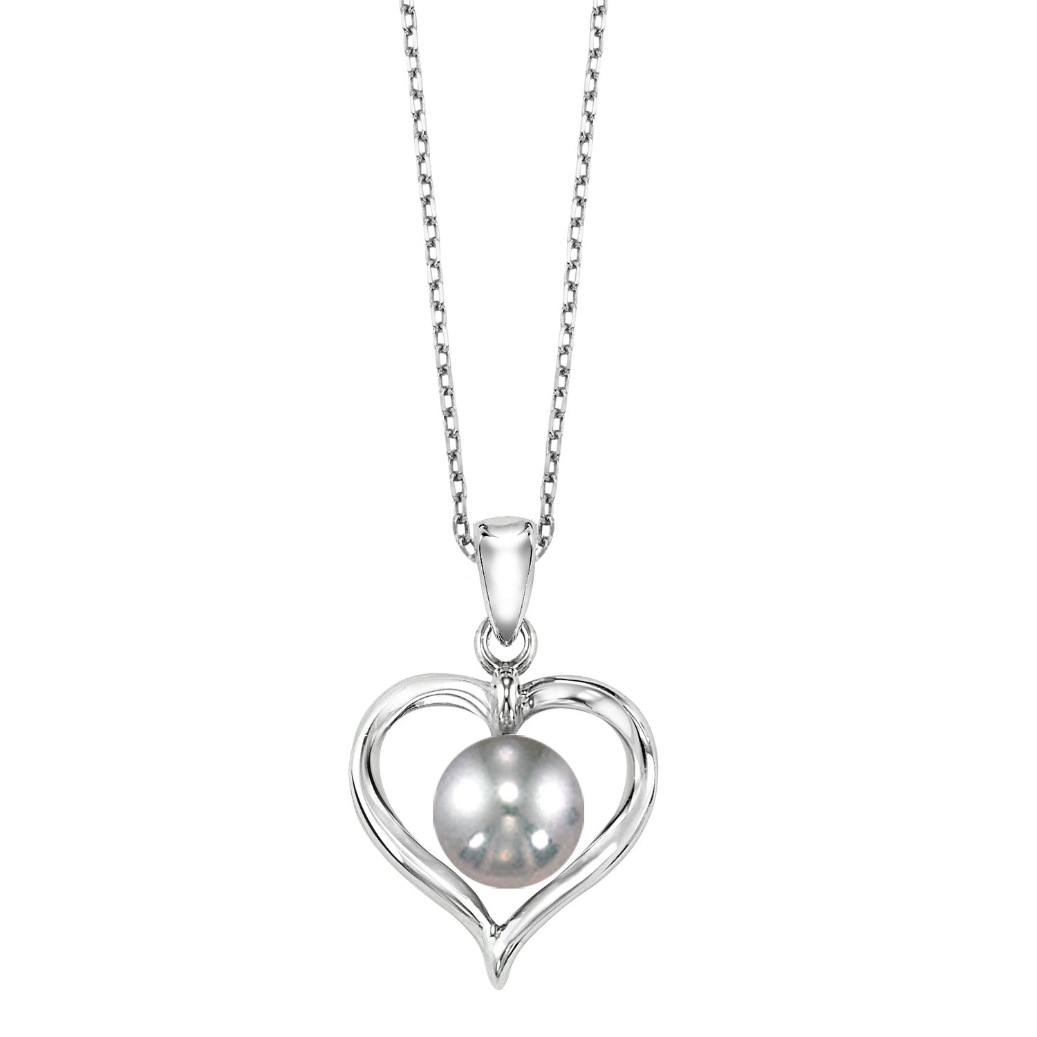 Silver Pearl & Heart Pendant