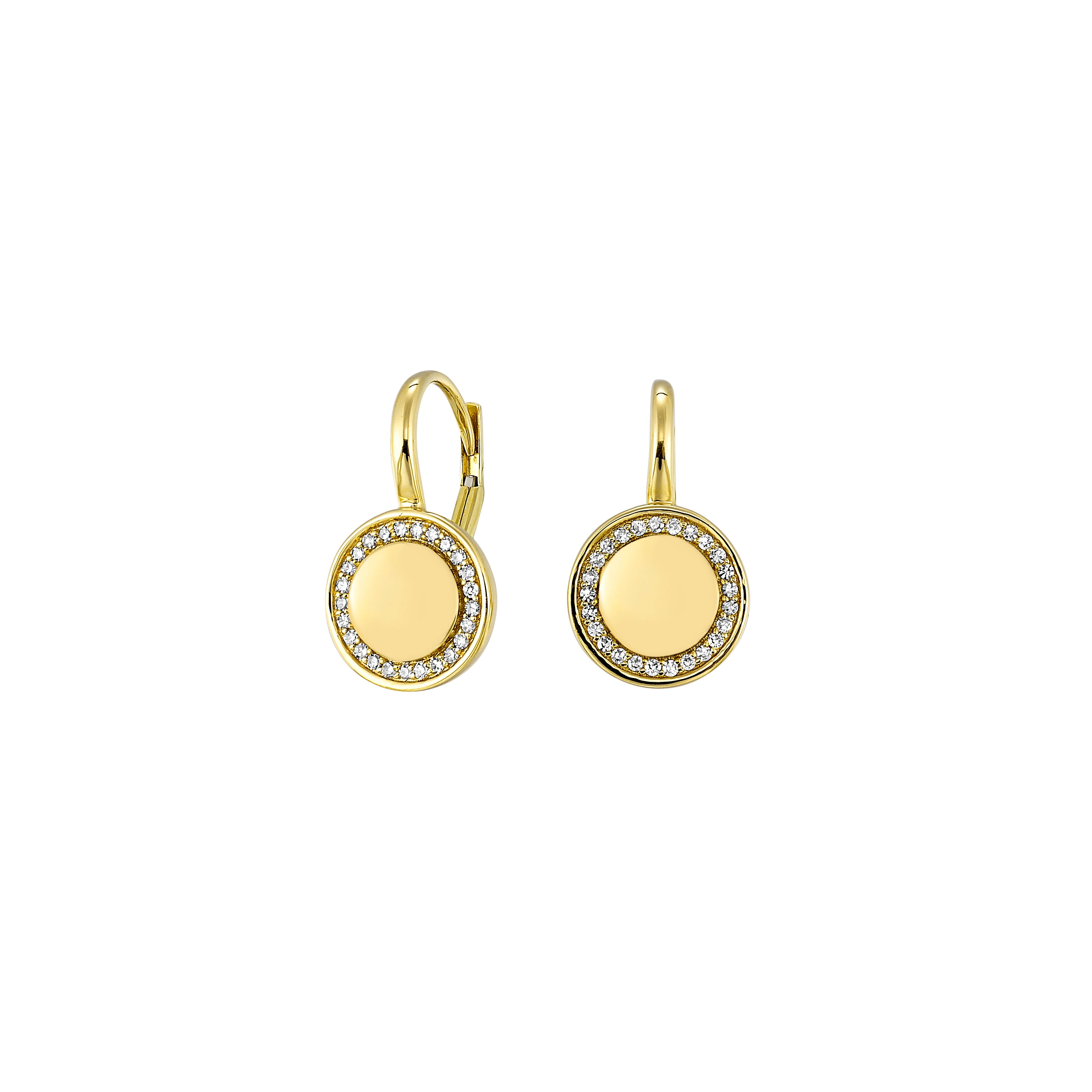 Circular Drop Earrings With Diamond Pavé Border