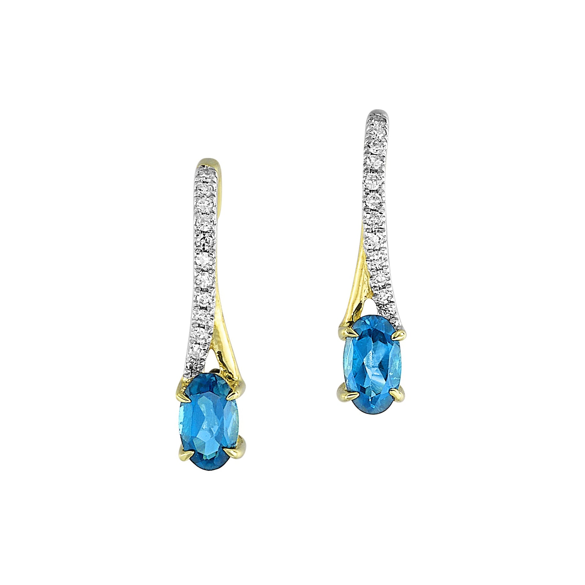 Oval-Cut Blue Topaz Diamond Drop Earrings