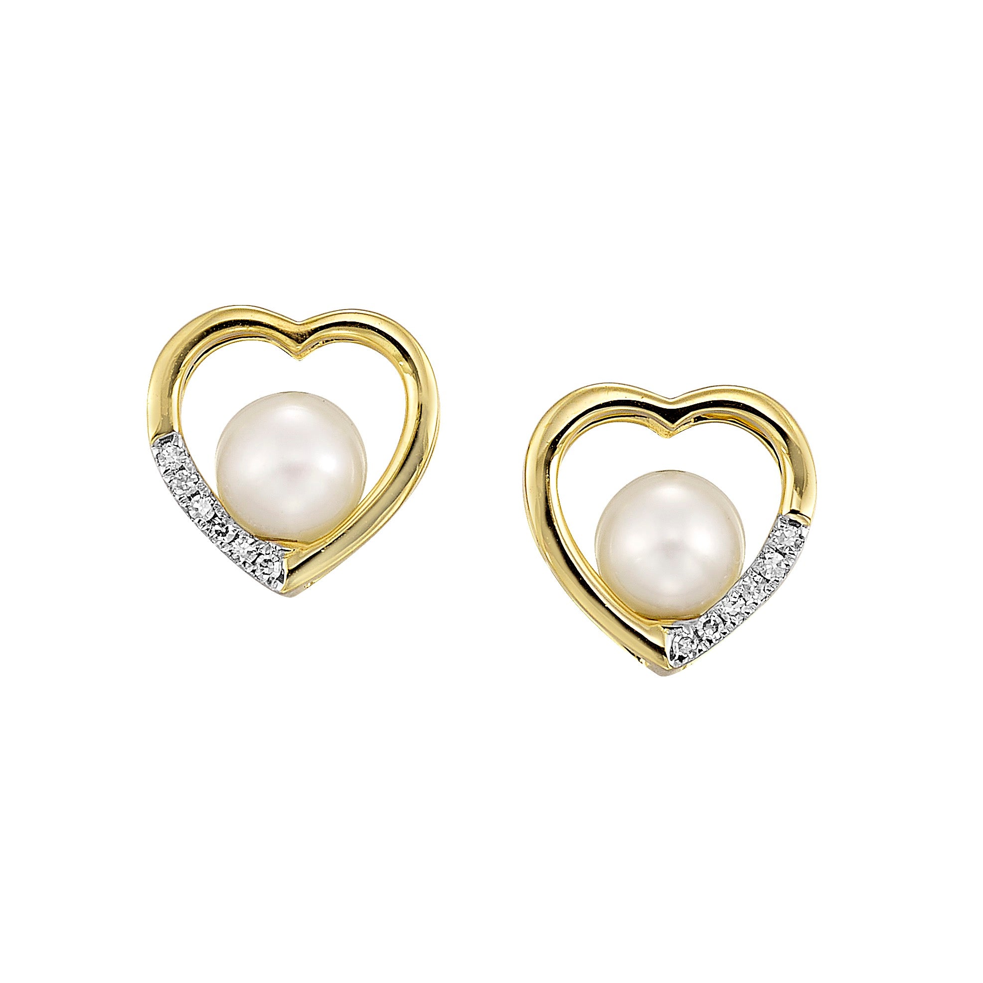 Heart-Shaped Pearl and Diamond Stud Earrings