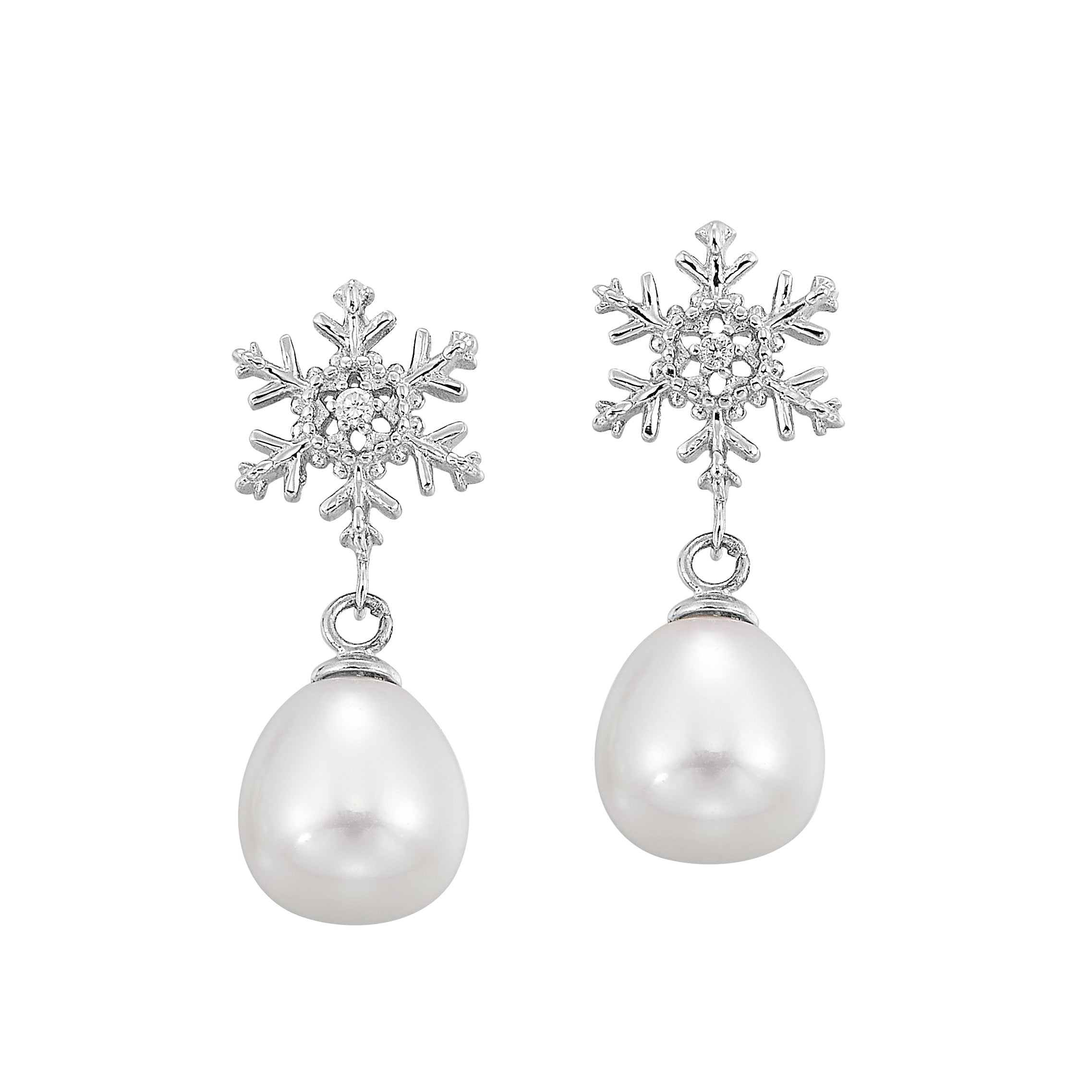 Snowflake and Dangle Pearl Earrings