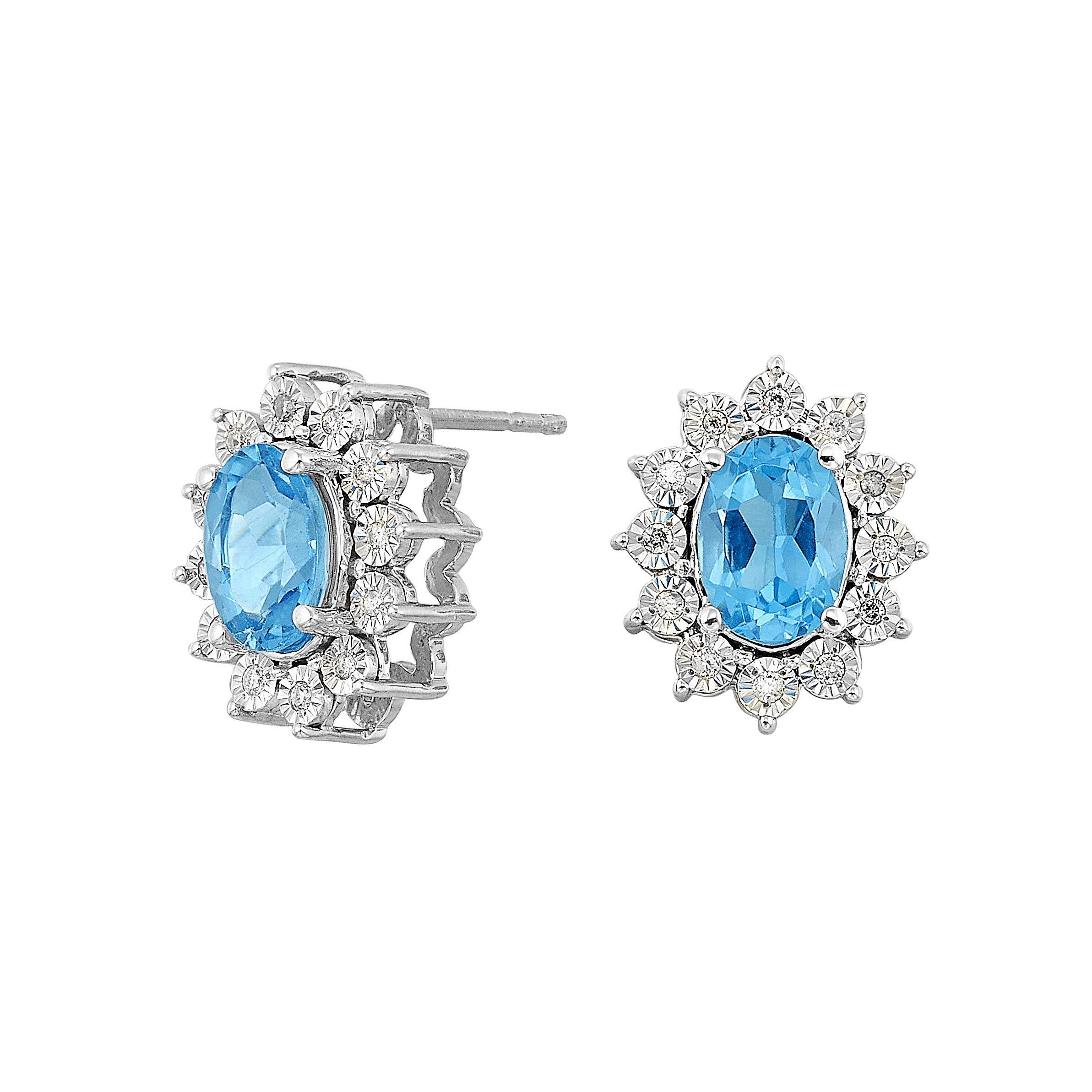 Oval Blue Topaz and Diamond Halo Stud Earrings