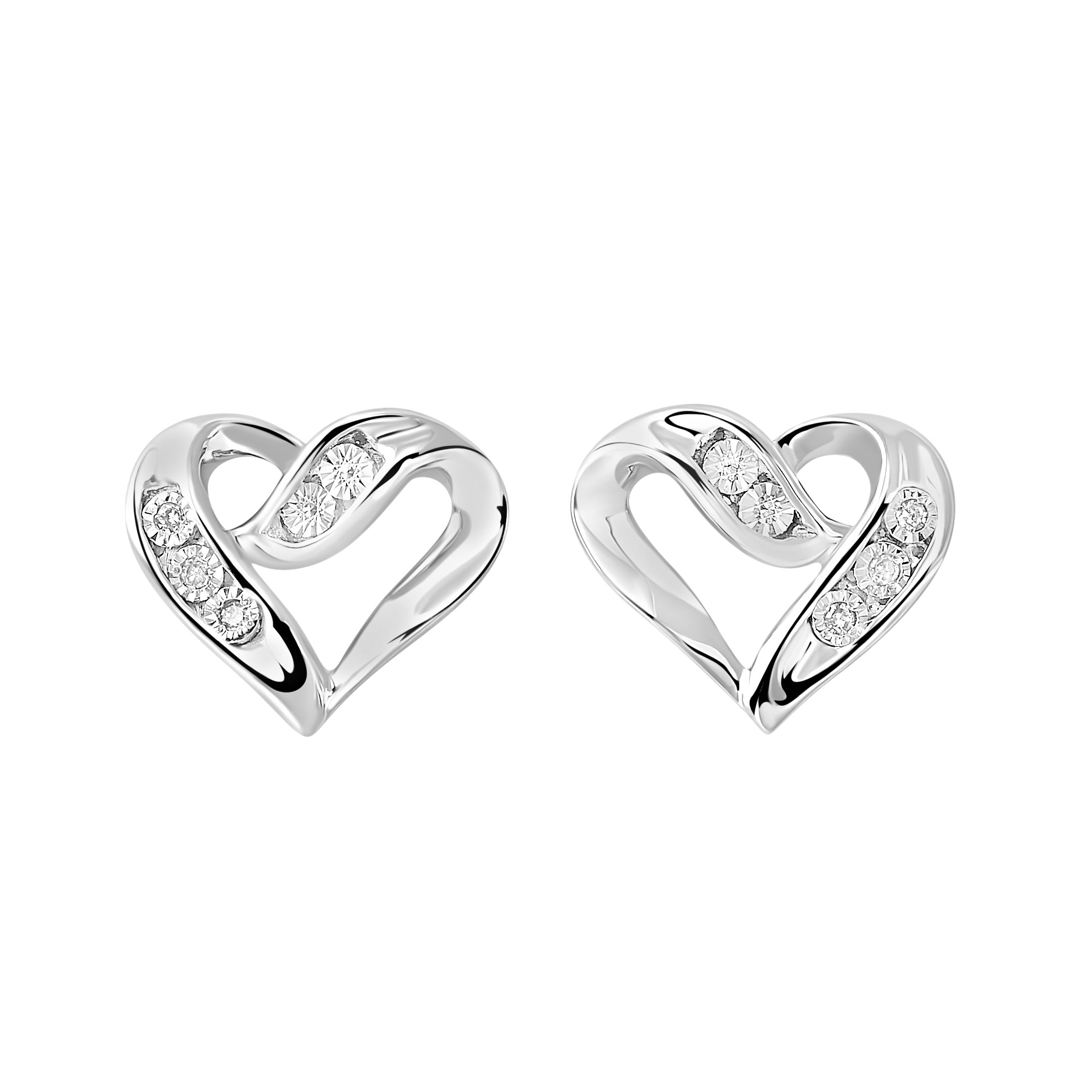 Open Flowing Ribbon Heart Stud Earrings