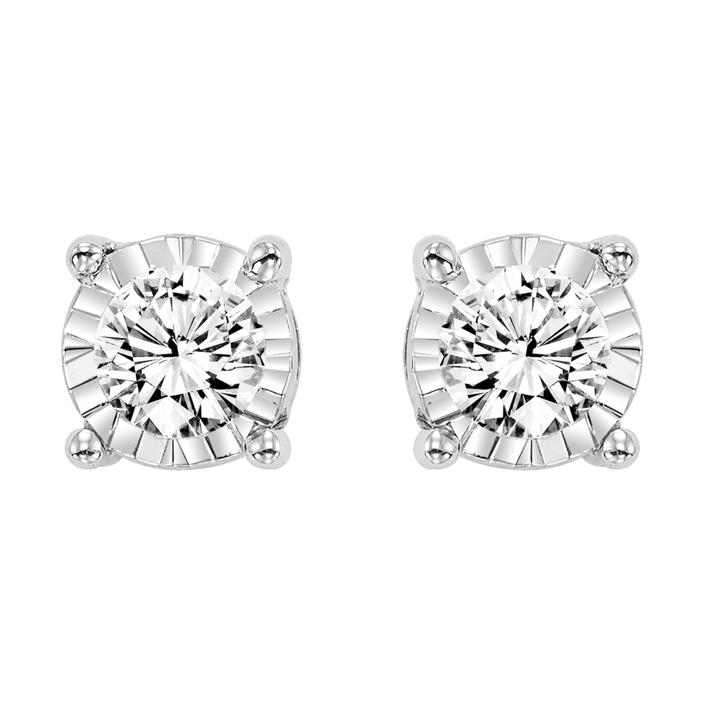 Faceted Halo Illusion Diamond Studs