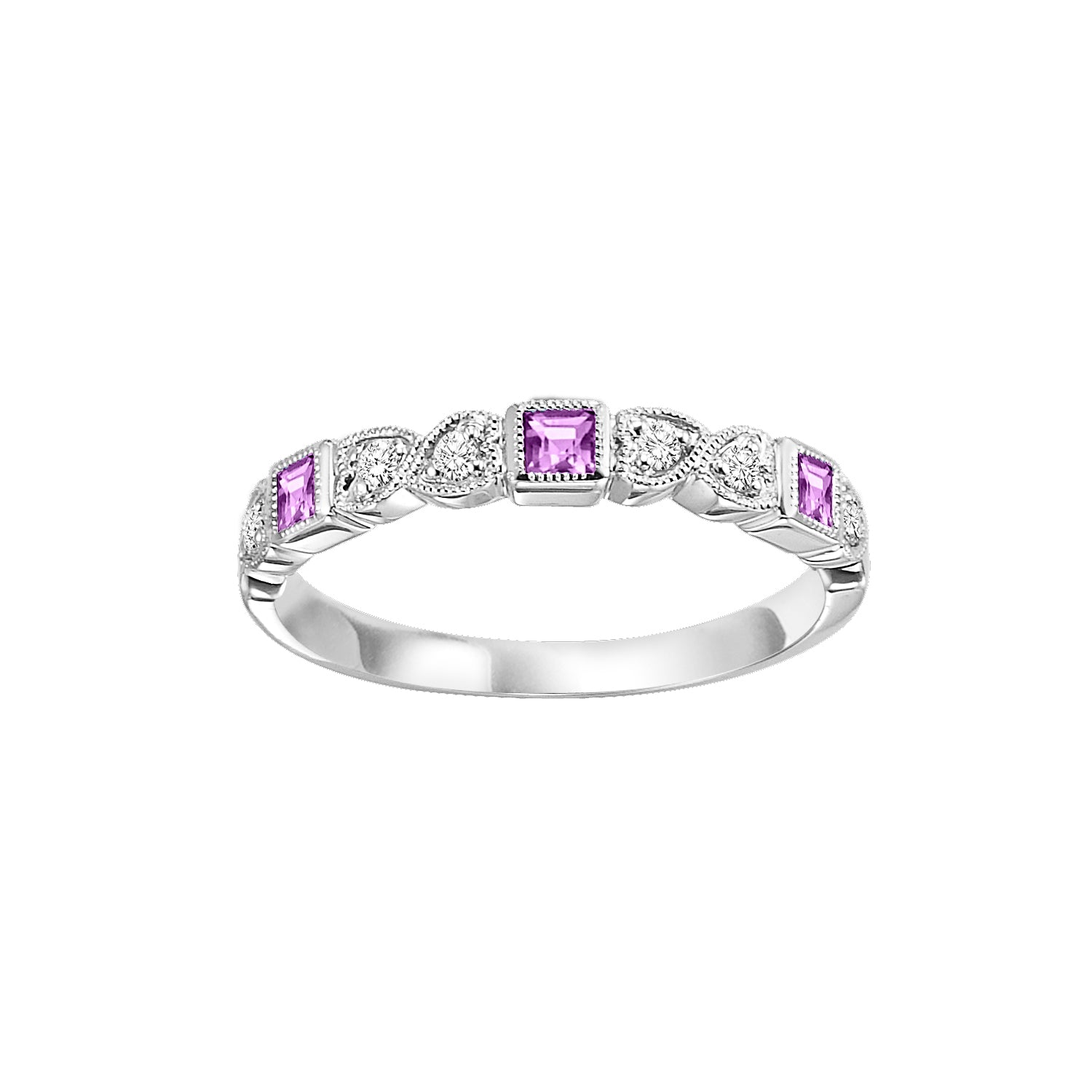 Square-cut Gemstone and Round Diamond Ring