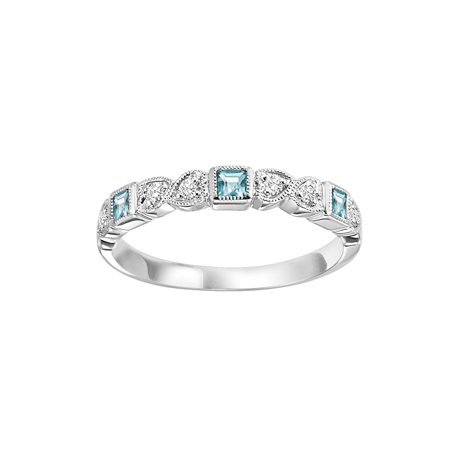 Square-cut Gemstone and Round Diamond Ring