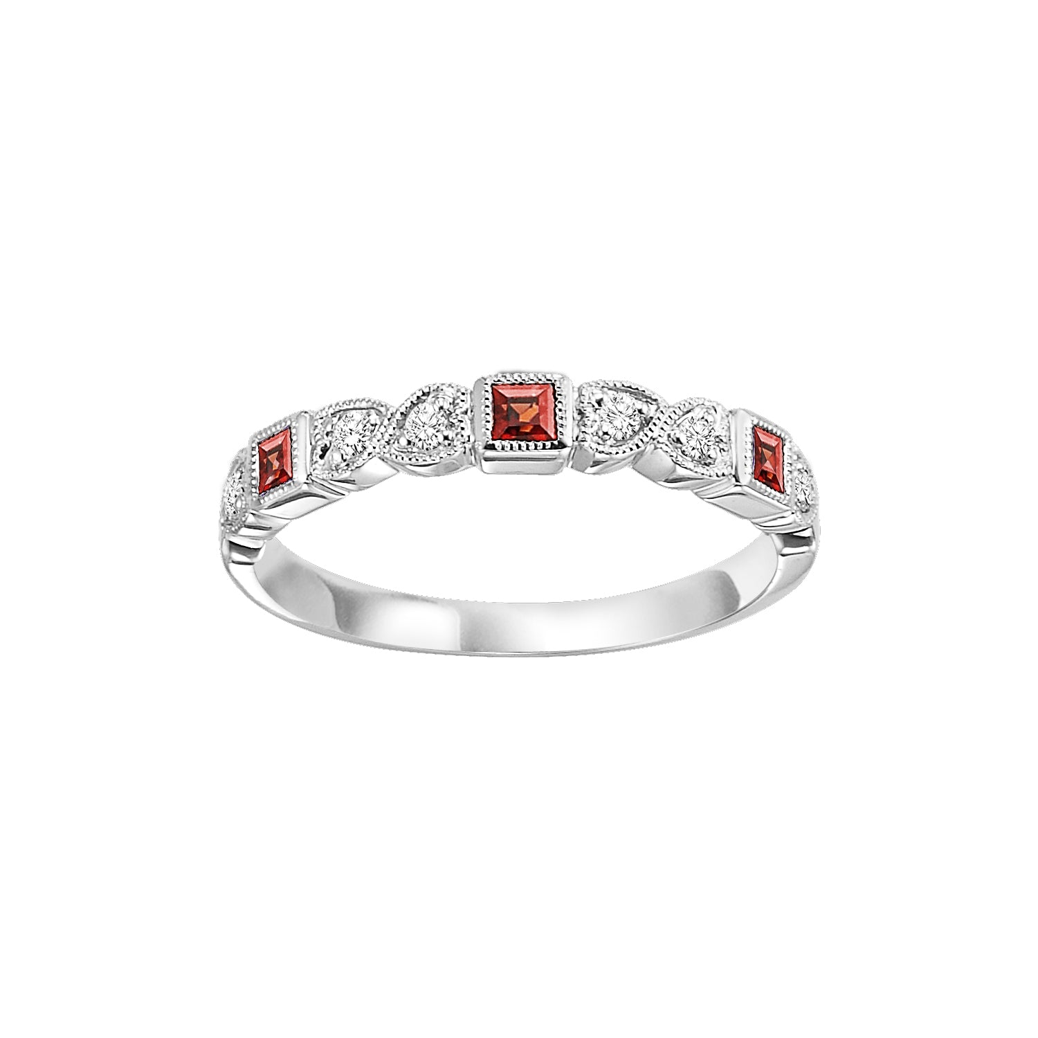 Square-cut Gemstone and Round Diamond Ring