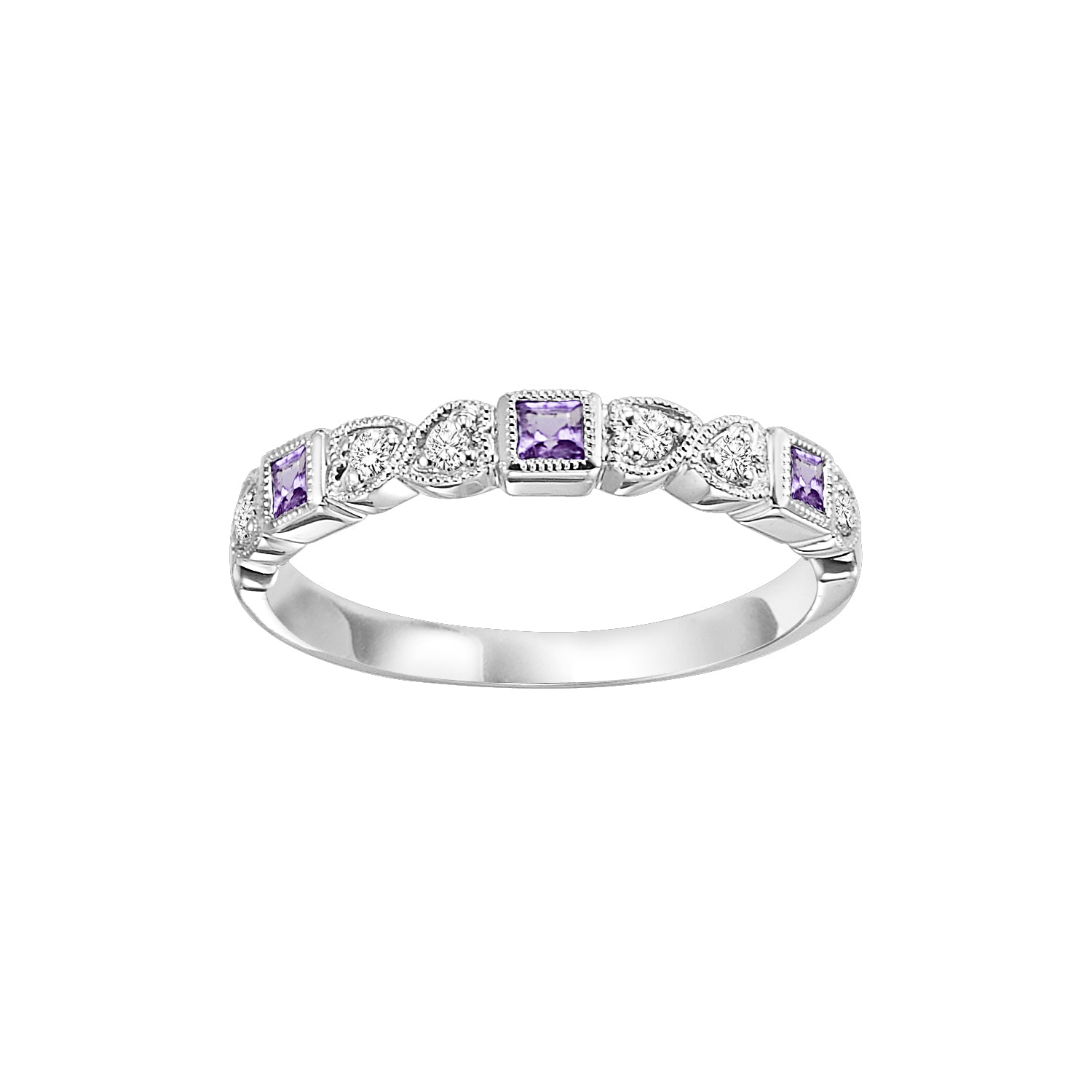 Square-cut Gemstone and Round Diamond Ring