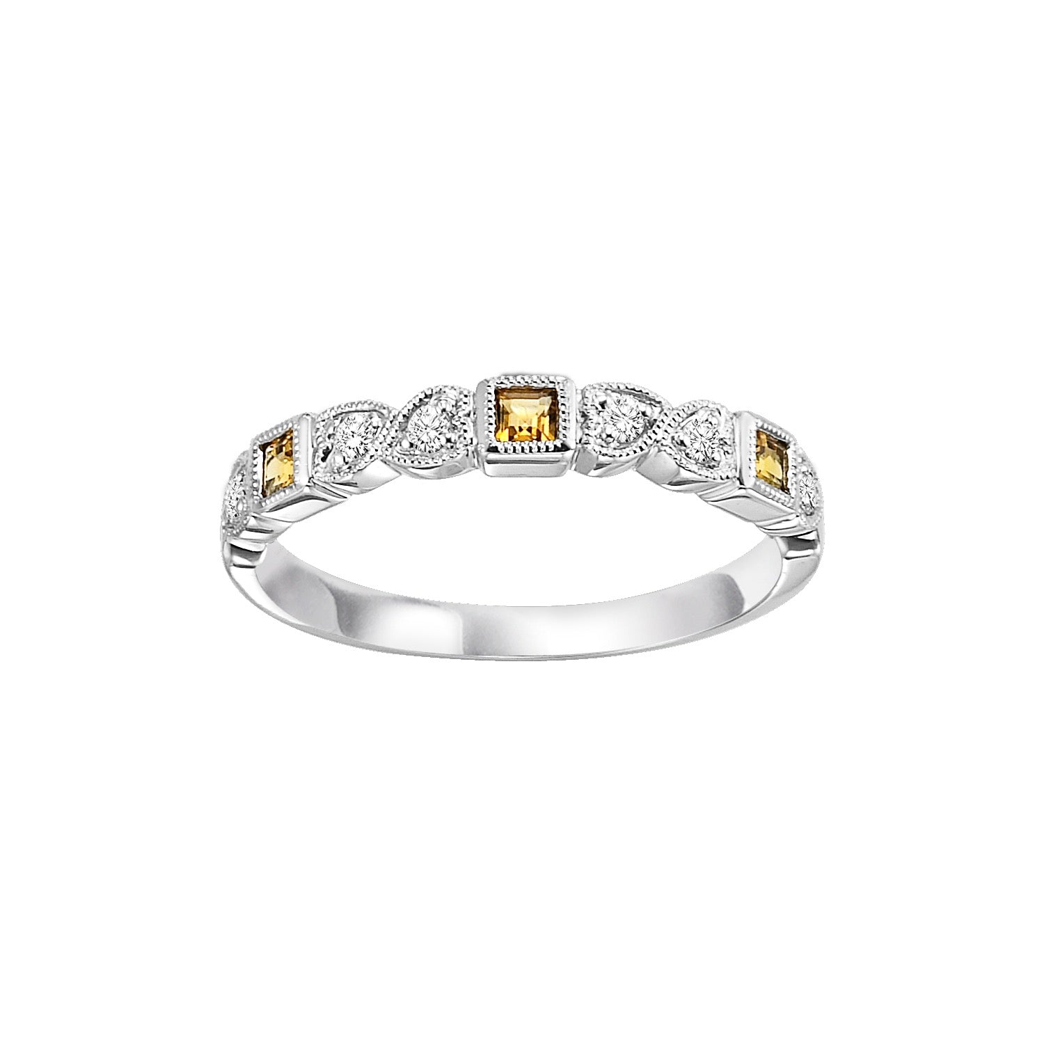Square-cut Gemstone and Round Diamond Ring