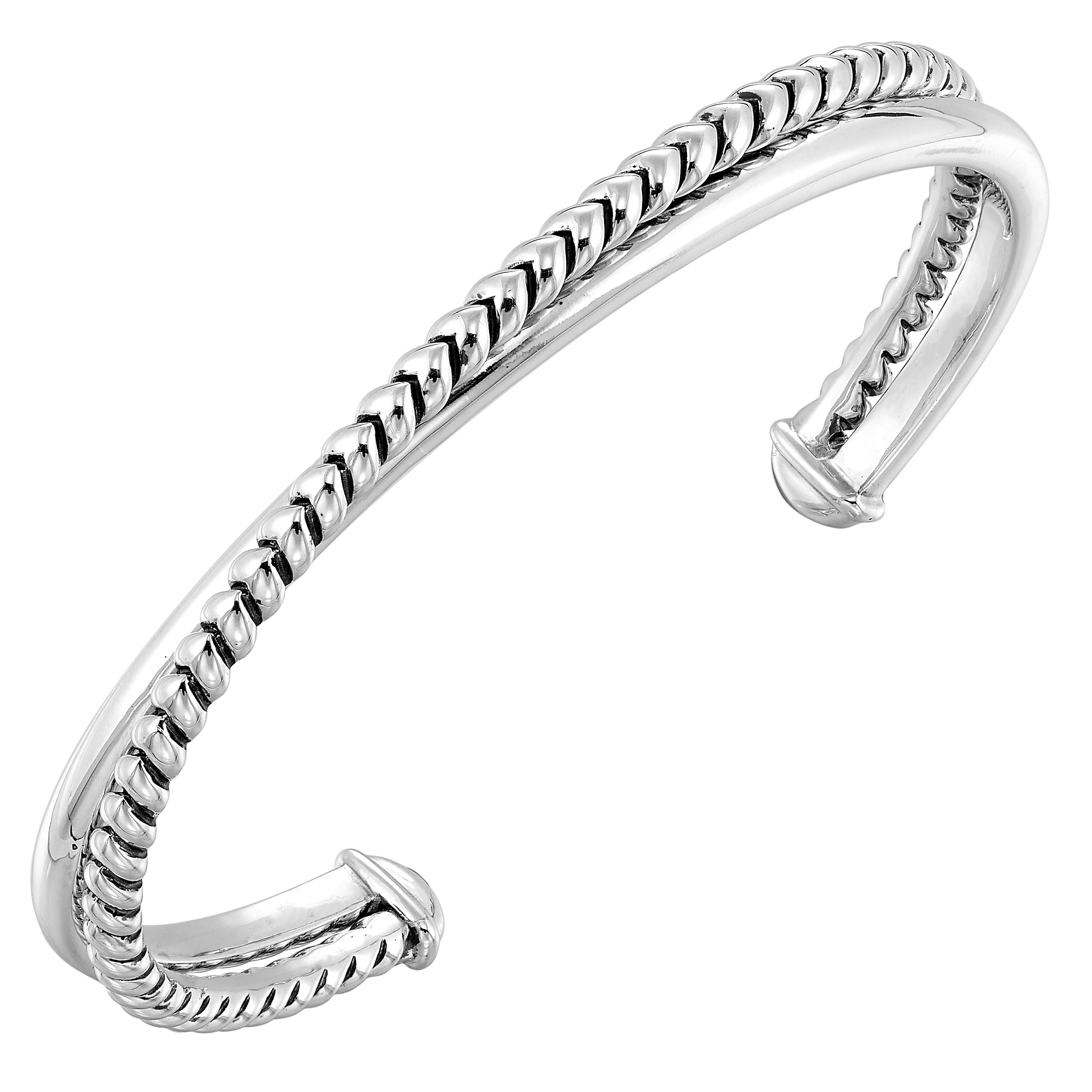 Silver Twisted Double Row Crossover Cuff Bangle