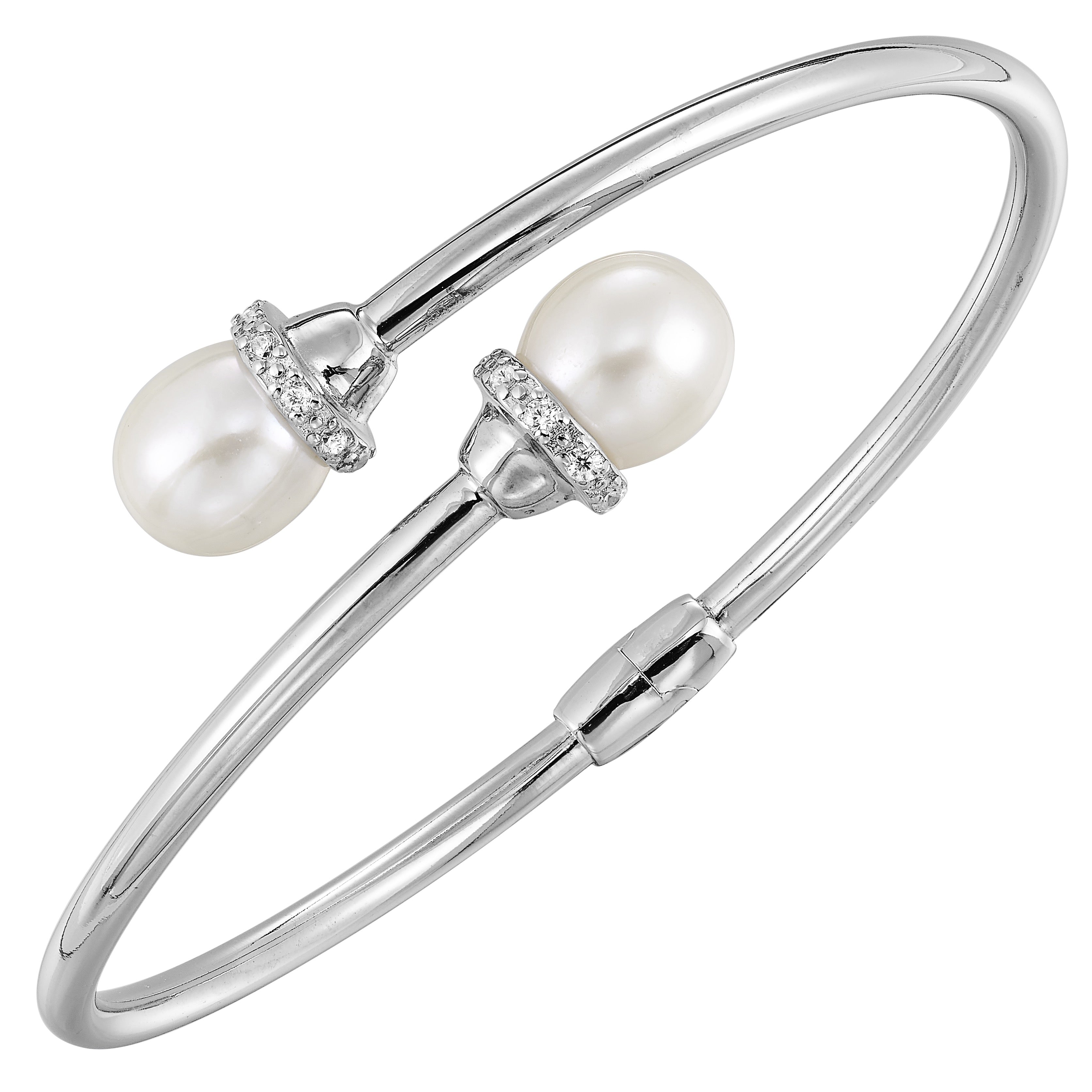 Silver White Pearl Bypass Bangle