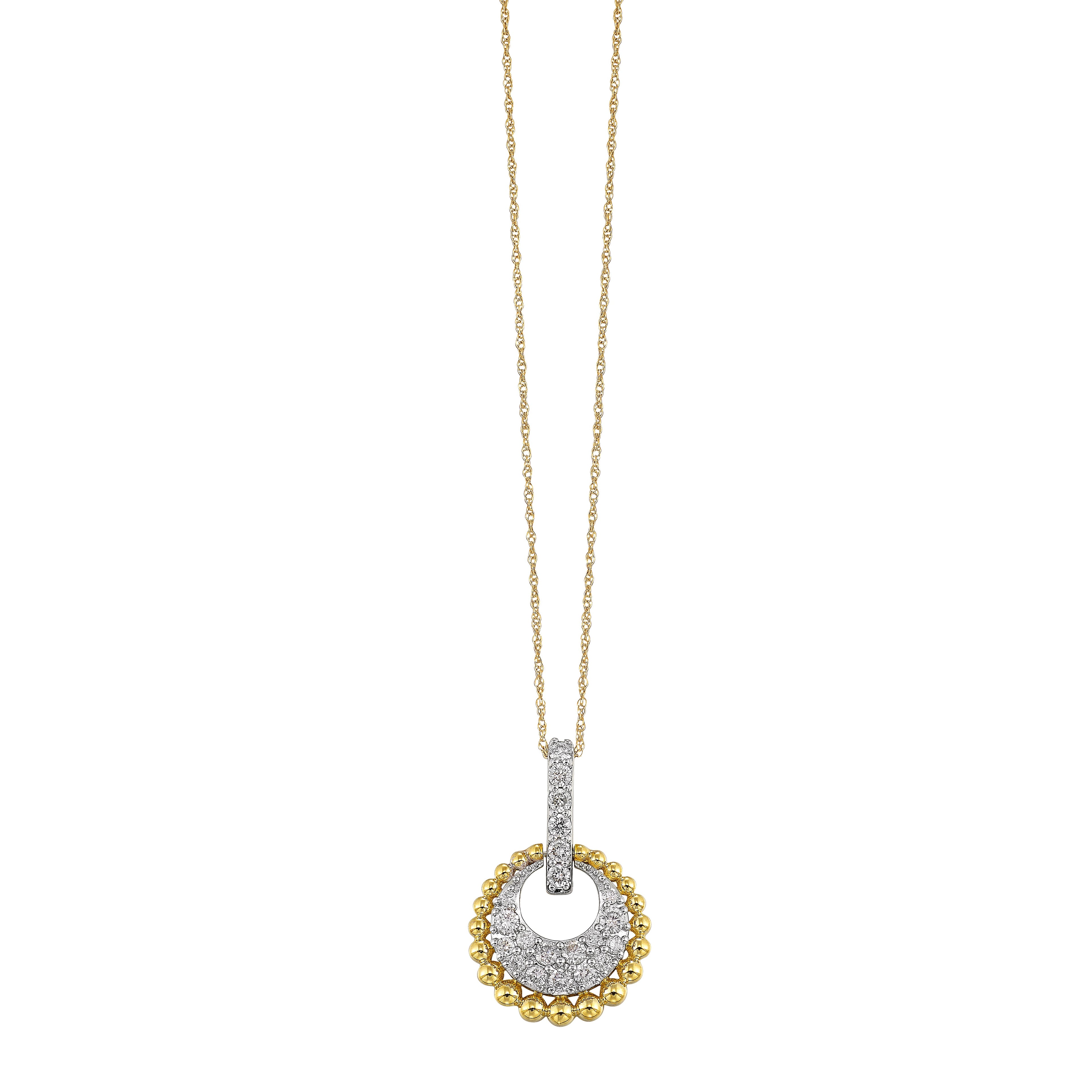 Two-Tone Beaded Diamond Circle Pendant