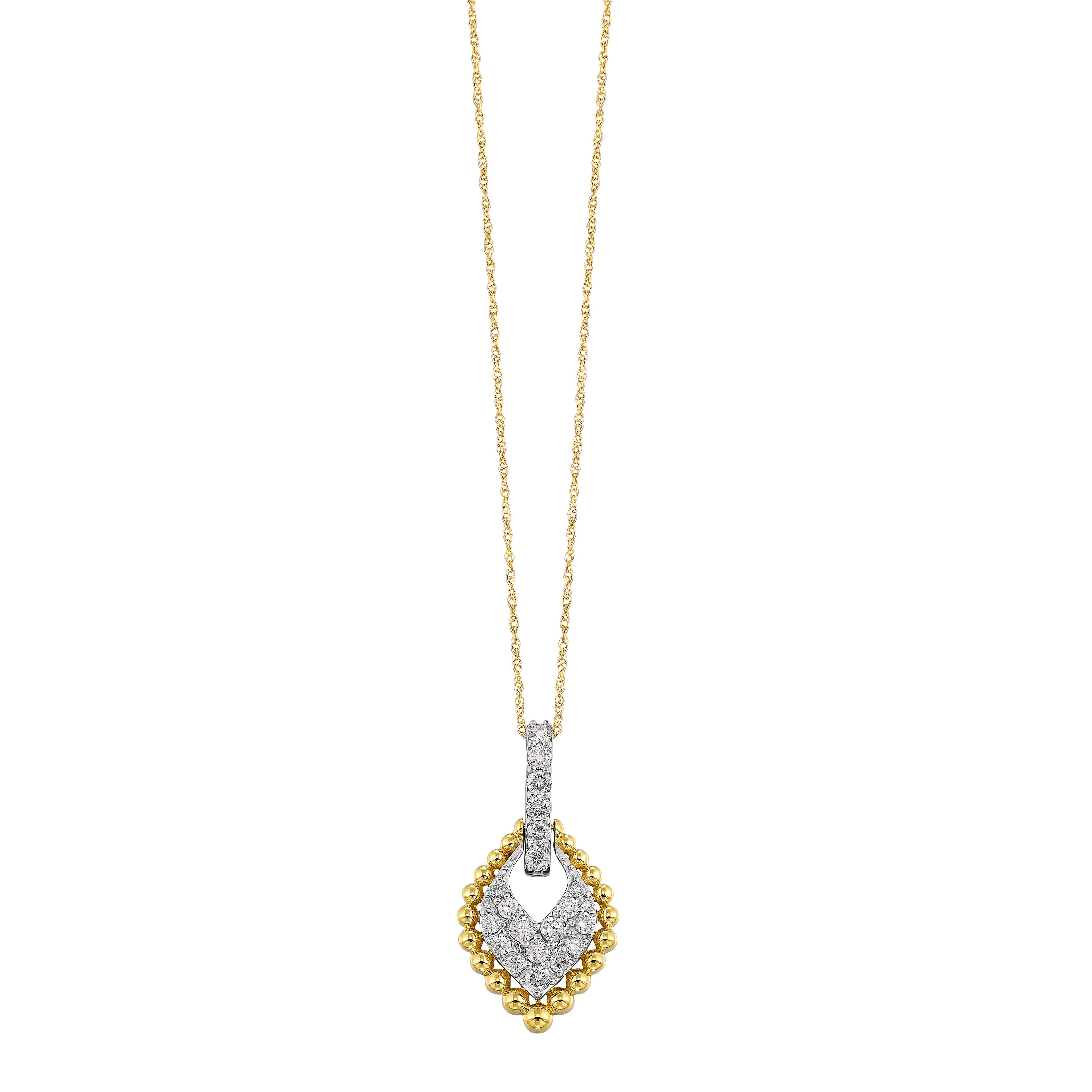 Two-Tone Beaded Diamond Teardrop Pendant