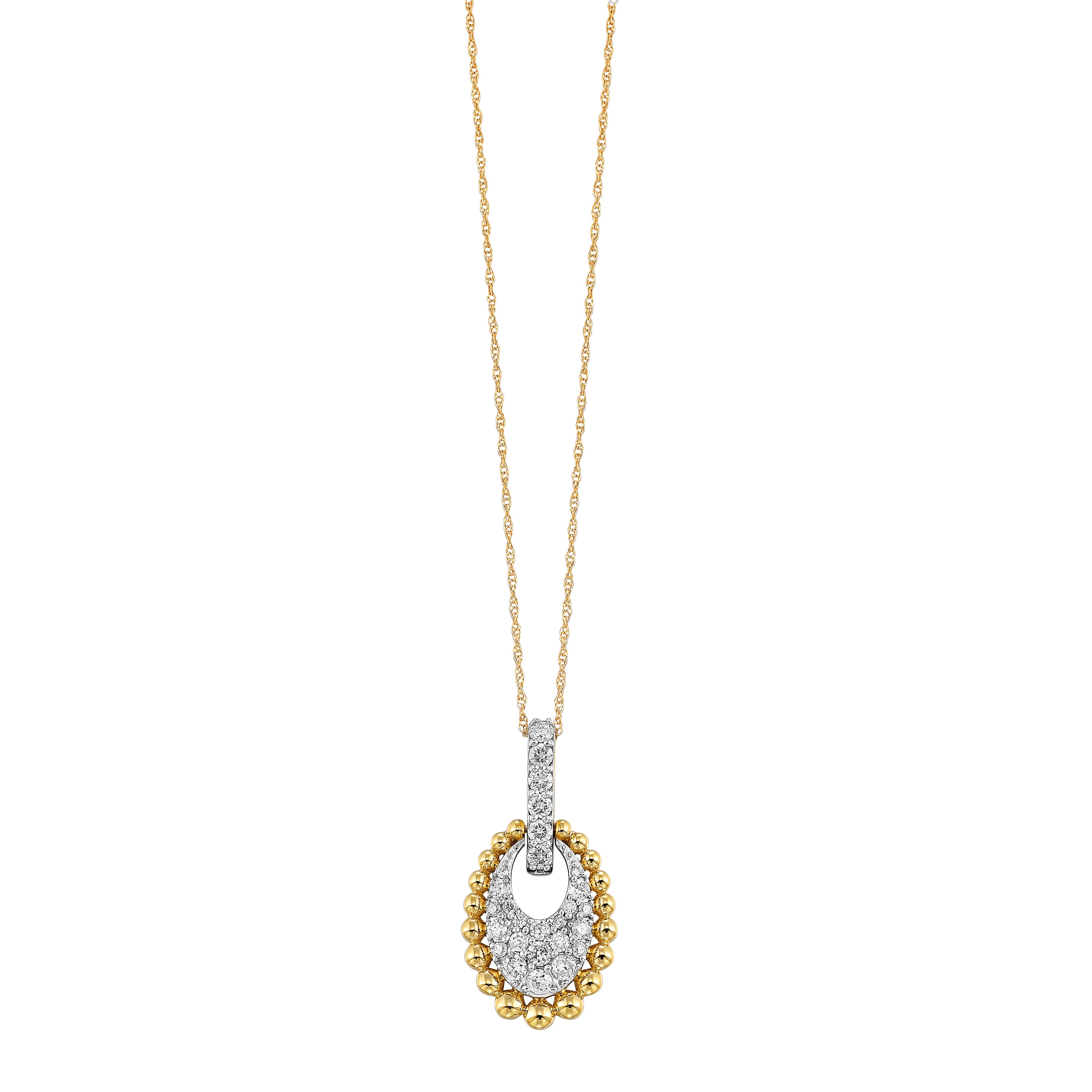 Two-Tone Beaded Diamond Oval Pendant