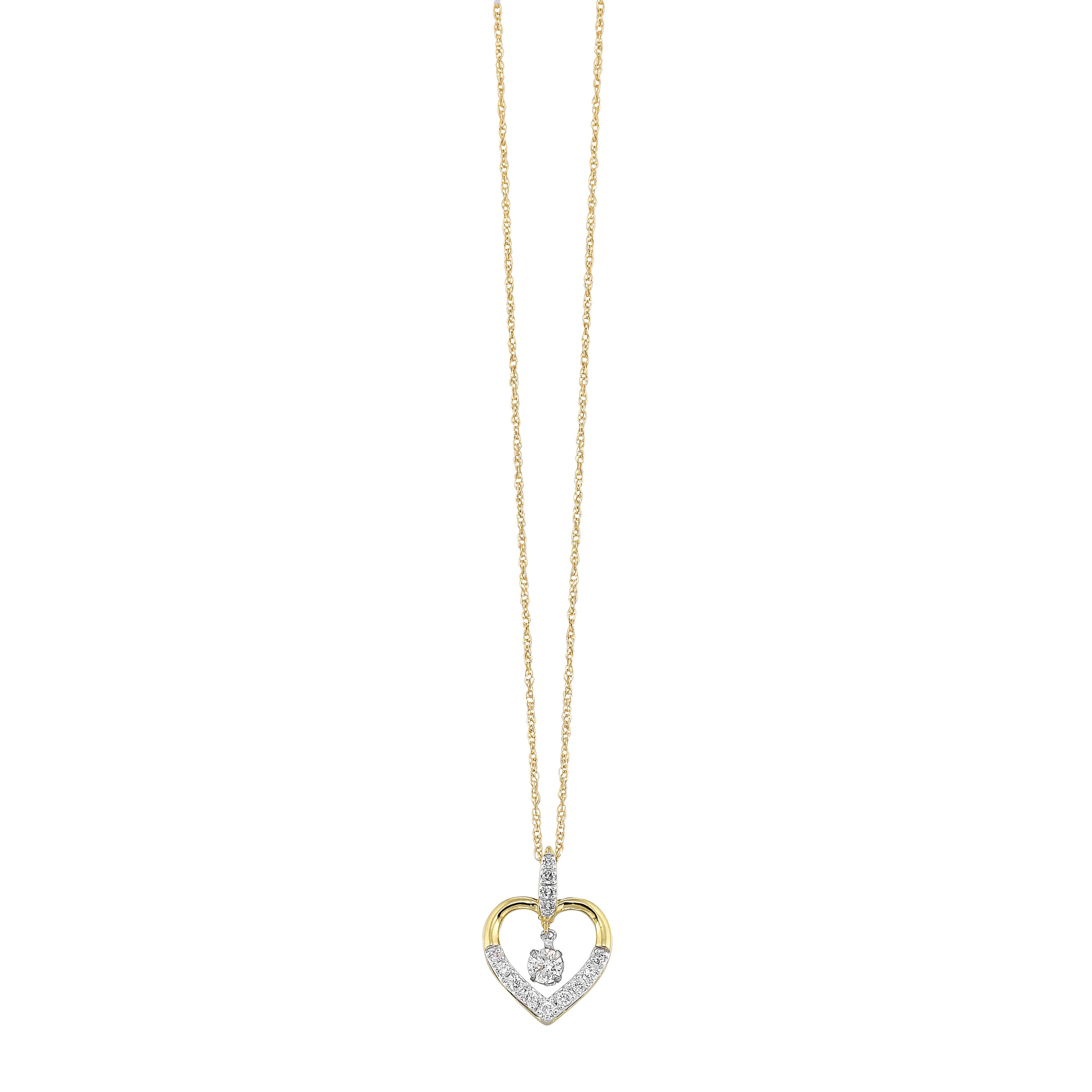Two-Tone Diamond Heart Drop Pendant