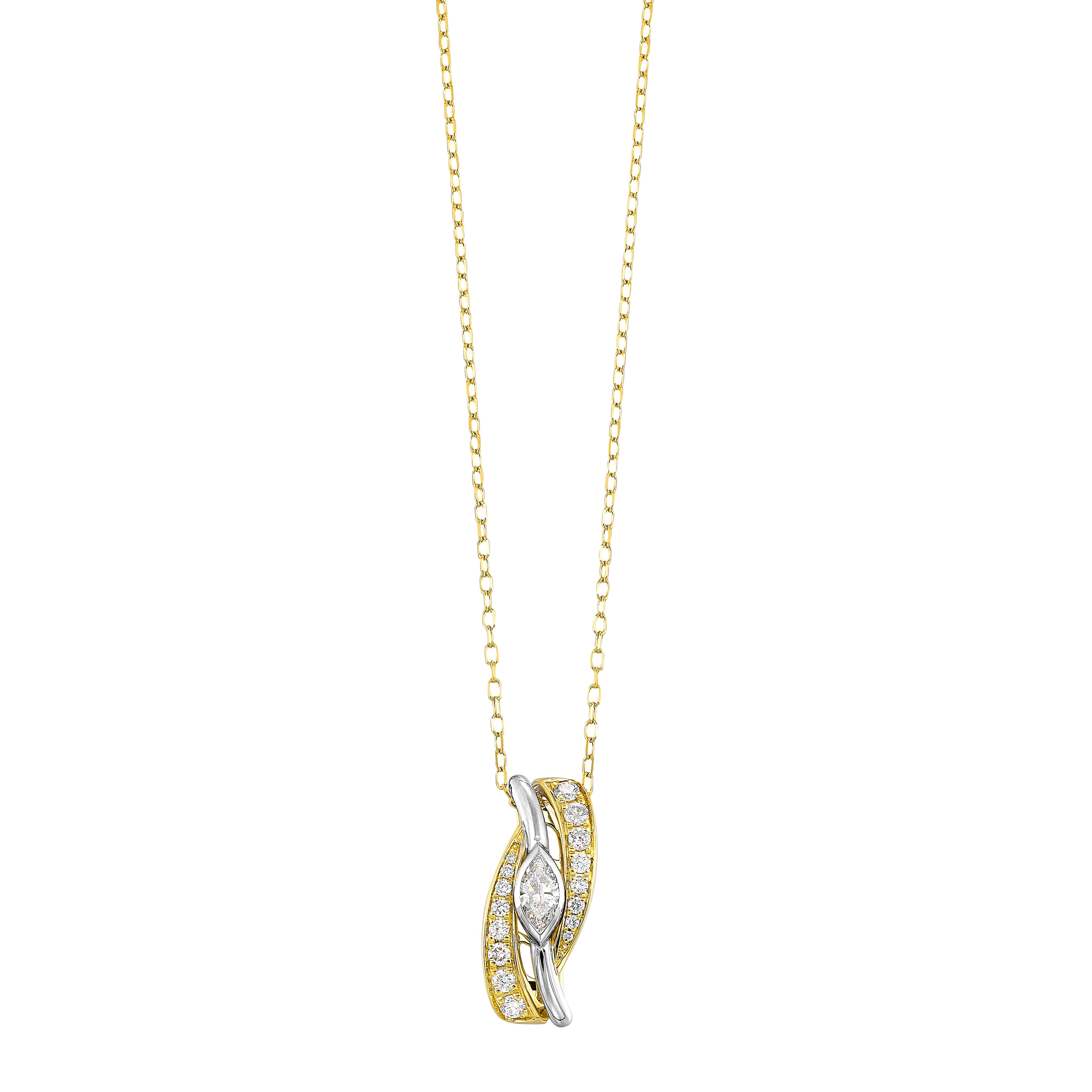 Two-Tone Gold Diamond Marquise Twist Pendant