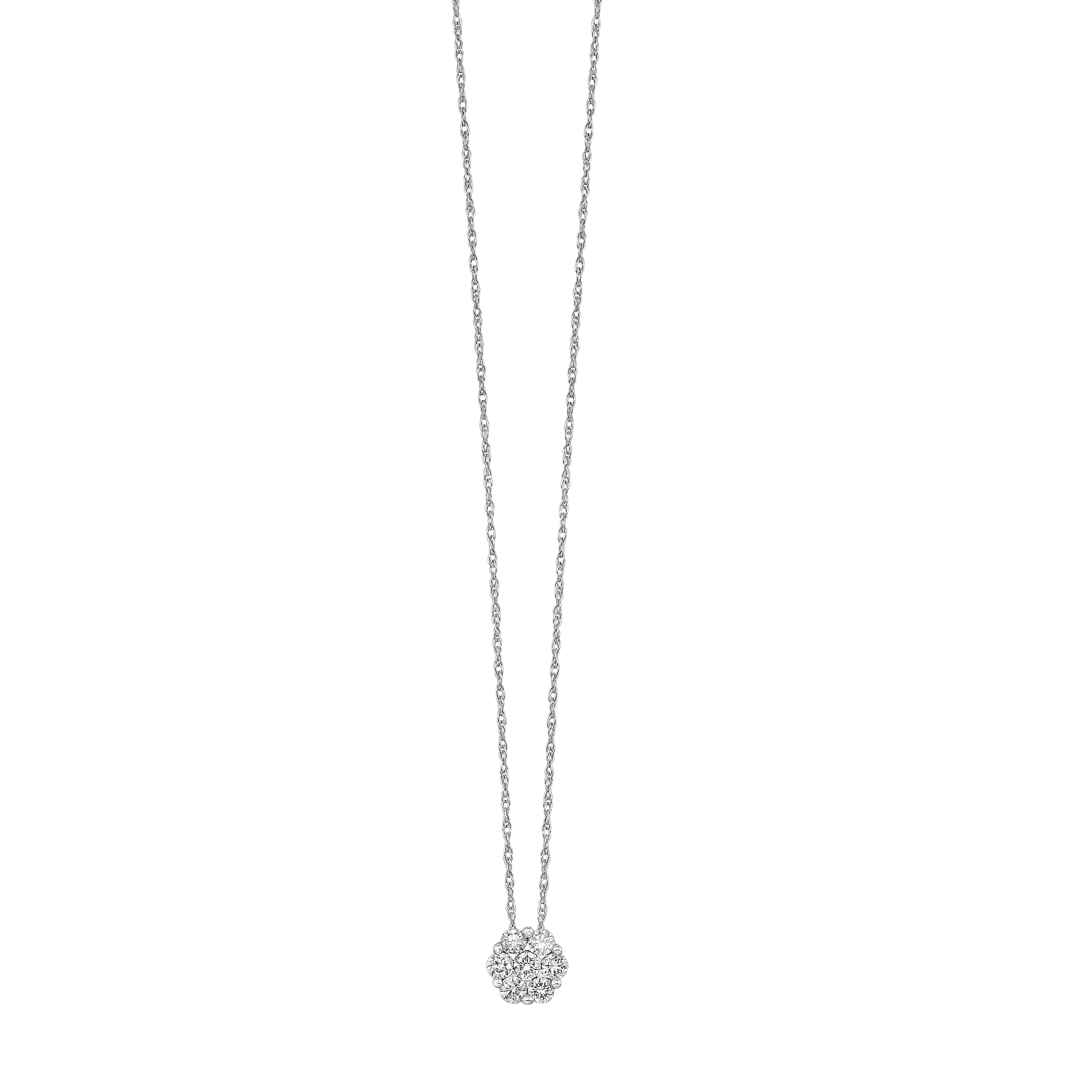 White Gold Round Diamond Cluster Pendant