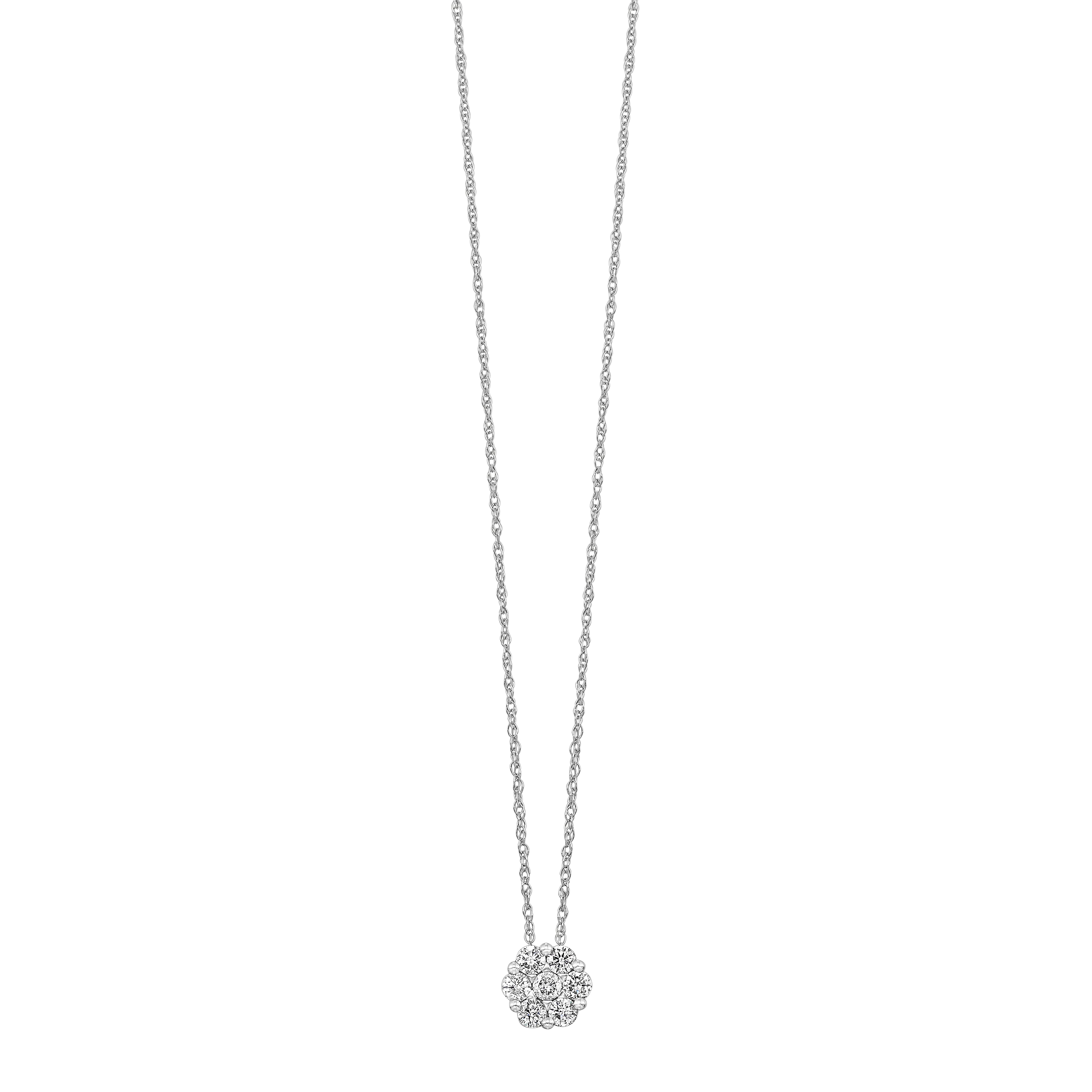 White Gold Round Diamond Cluster Pendant