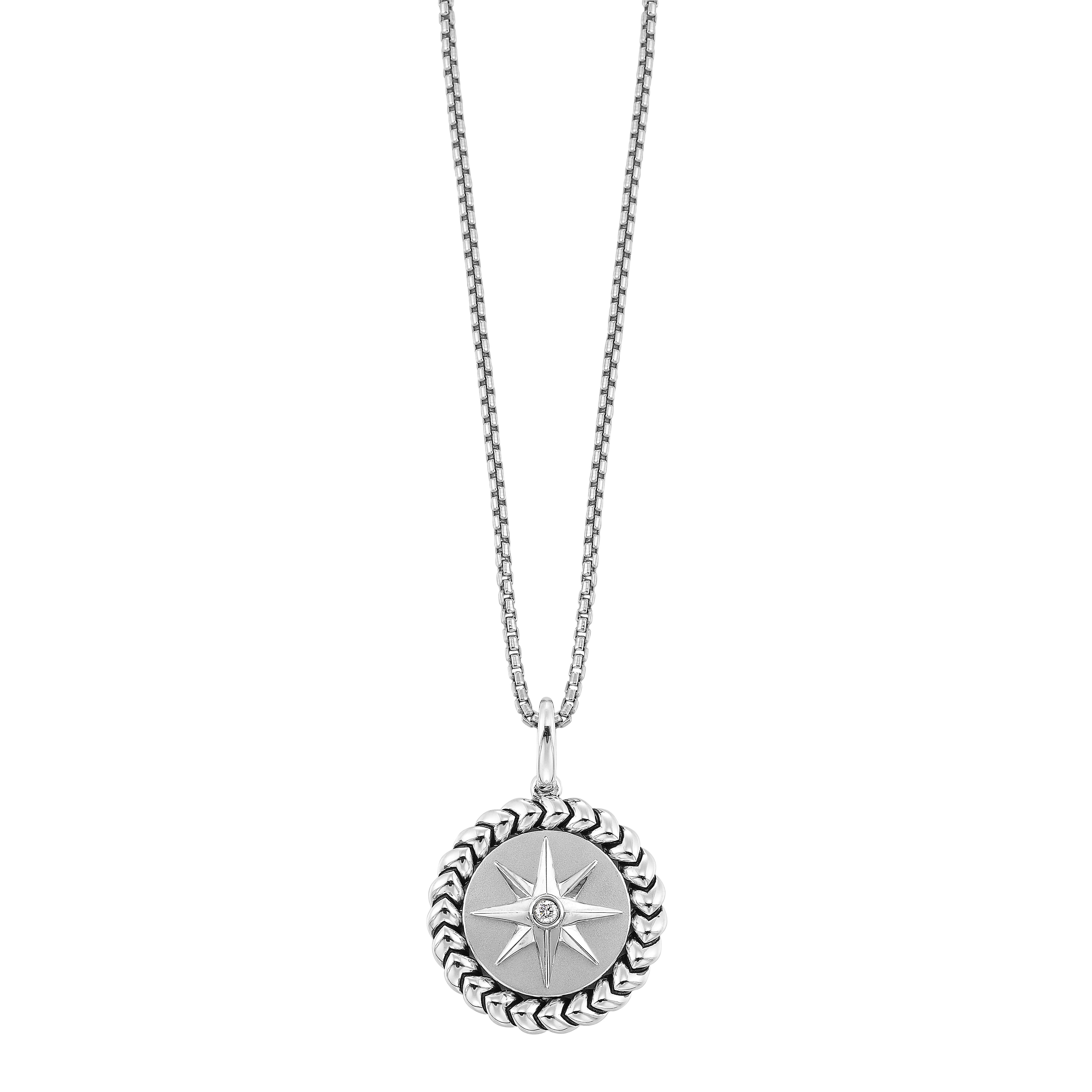 Sterling Silver Compass Star Medallion Pendant