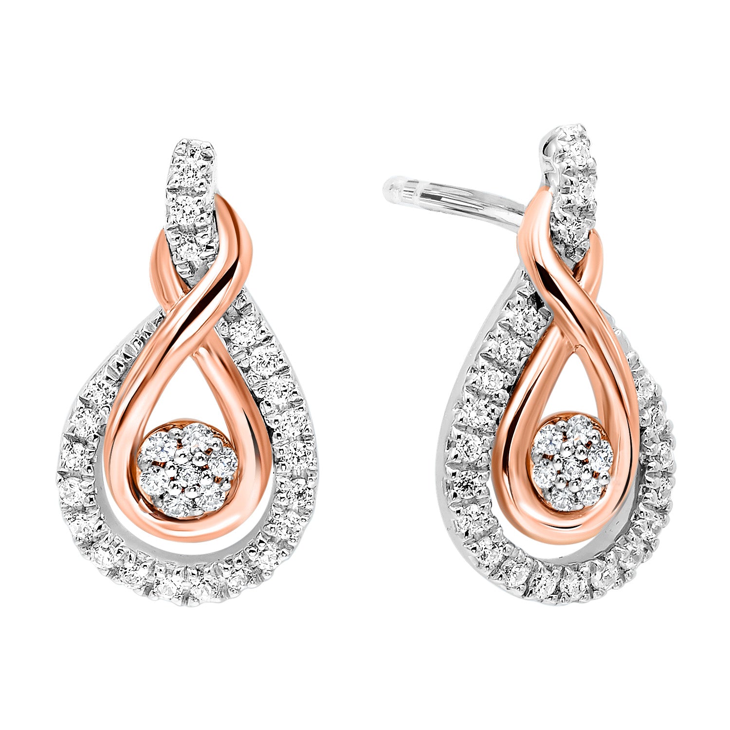 Silver & Rose Gold Infinity Diamond Earrings