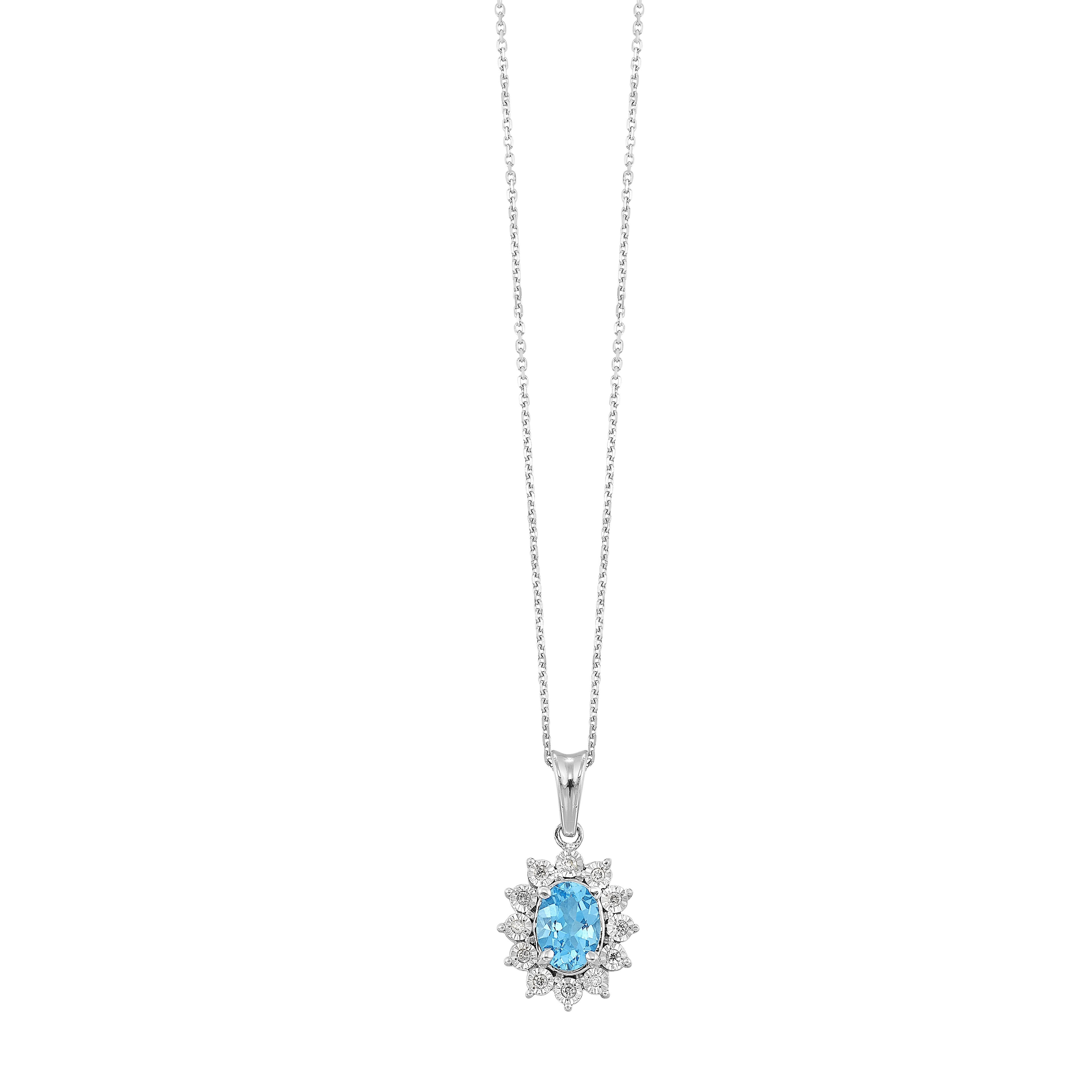 Blue Topaz & Diamond Halo Pendant