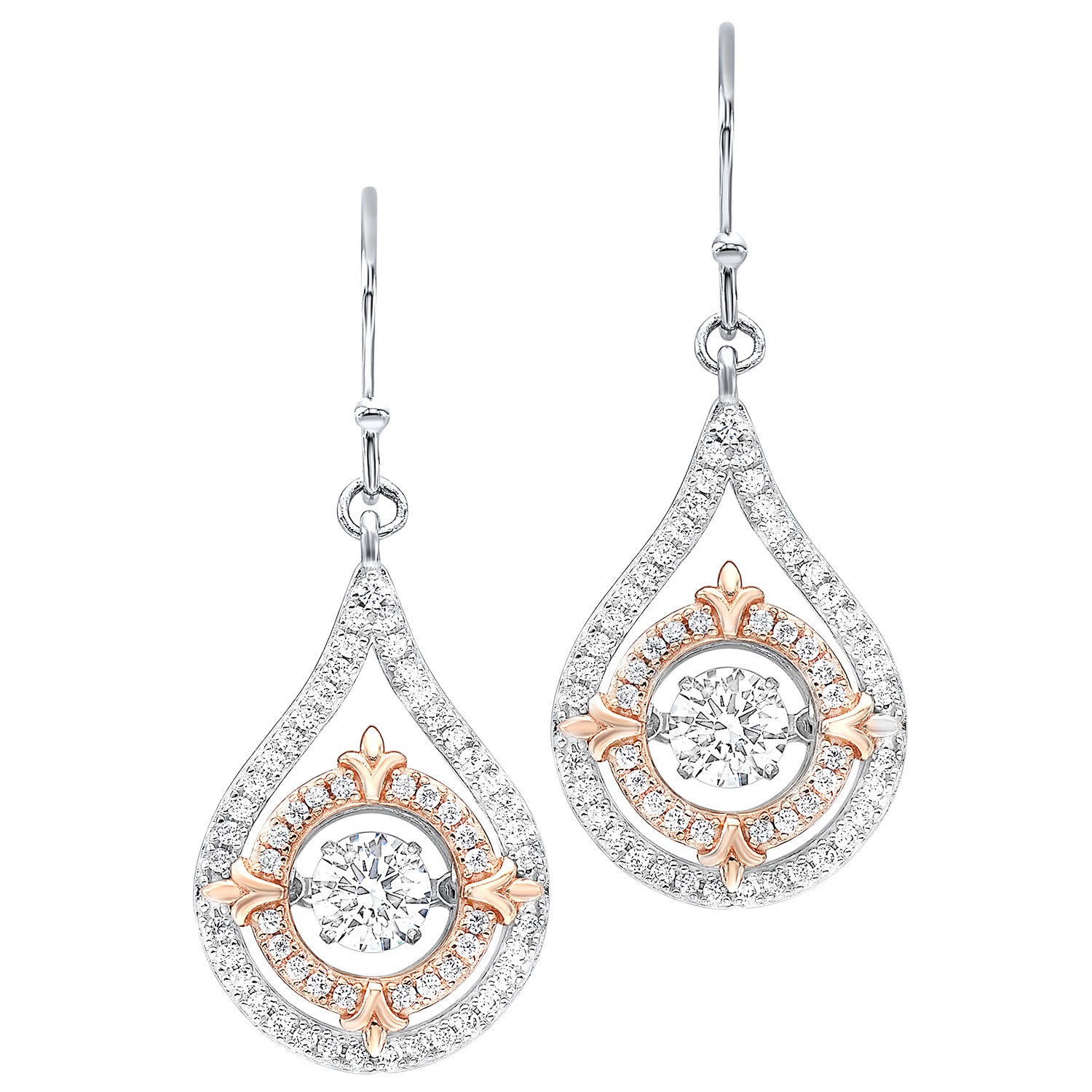 Silver & Rose Gold Teardrop Dangle Earrings