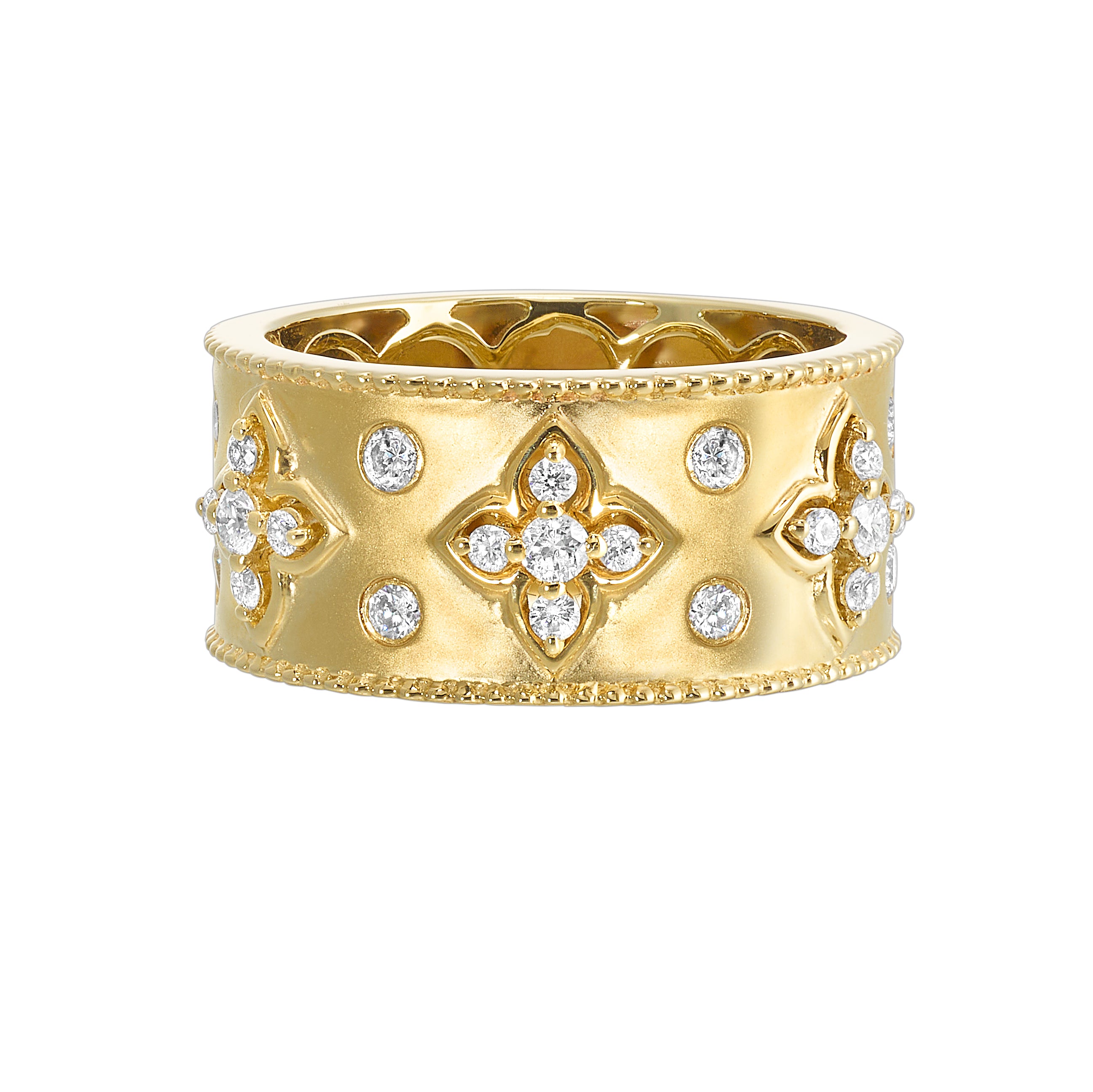 Diamond Clover Wide Band Ring
