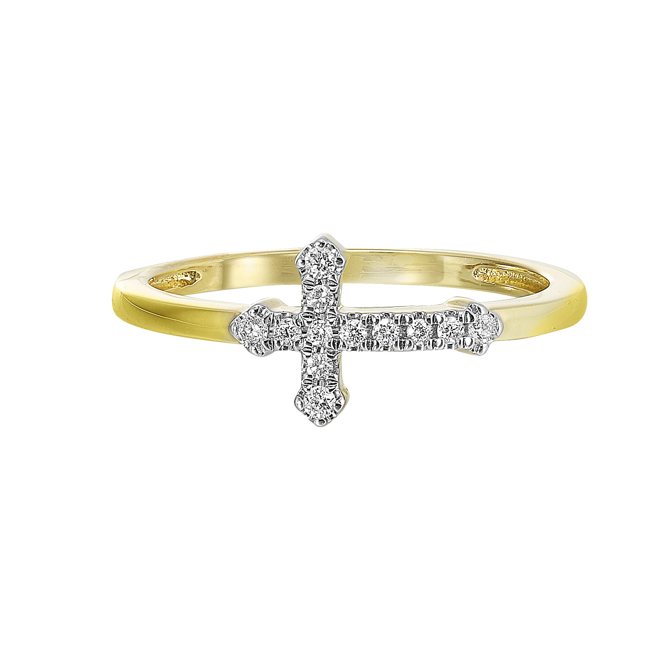 Cross Round Cut Diamond Petite Ring