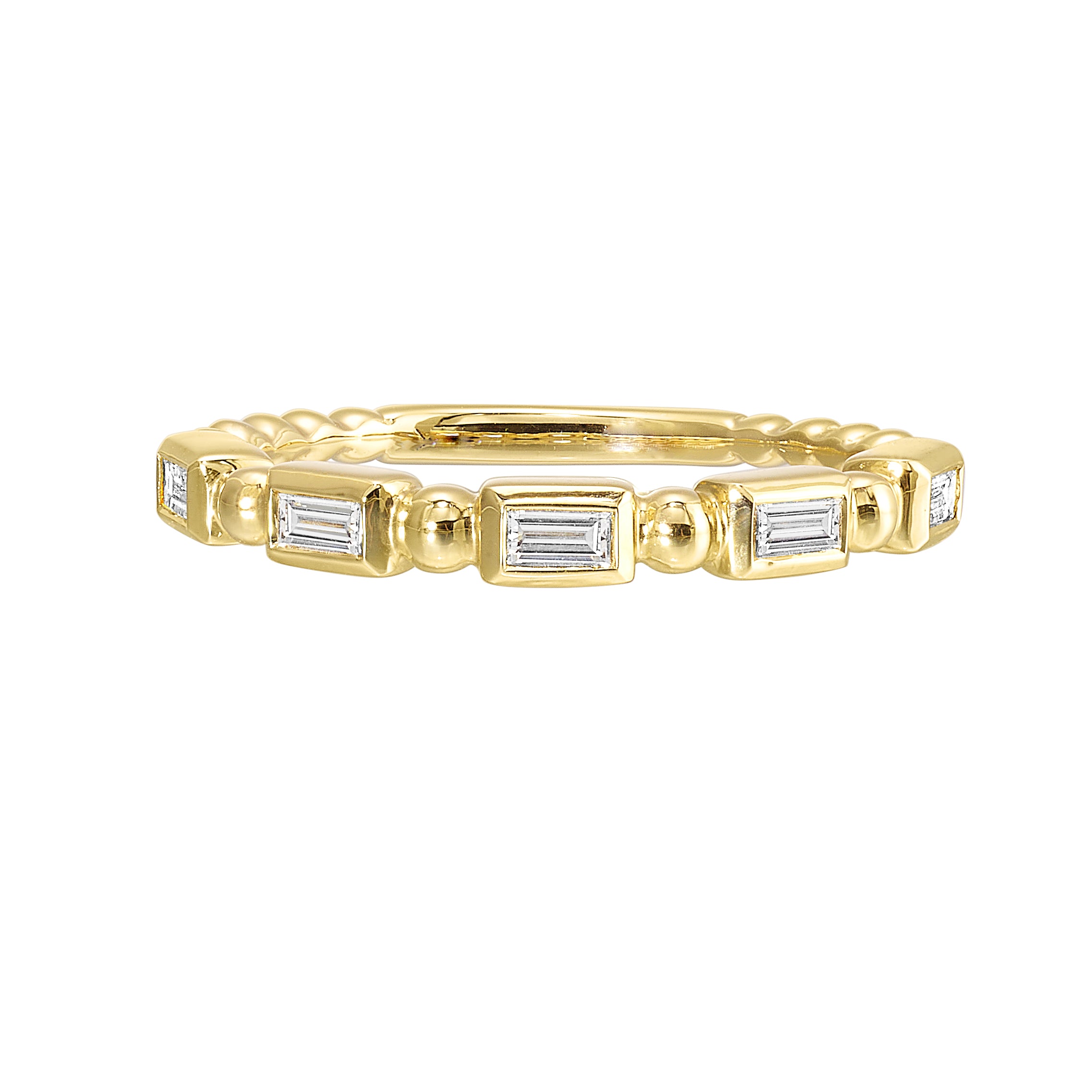 Stackable Beaded Baguette Diamond Ring