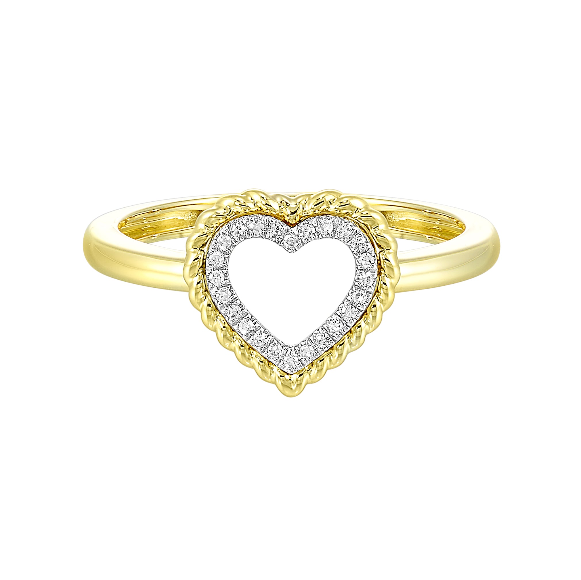 Diamond Heart Ring with Cable Border