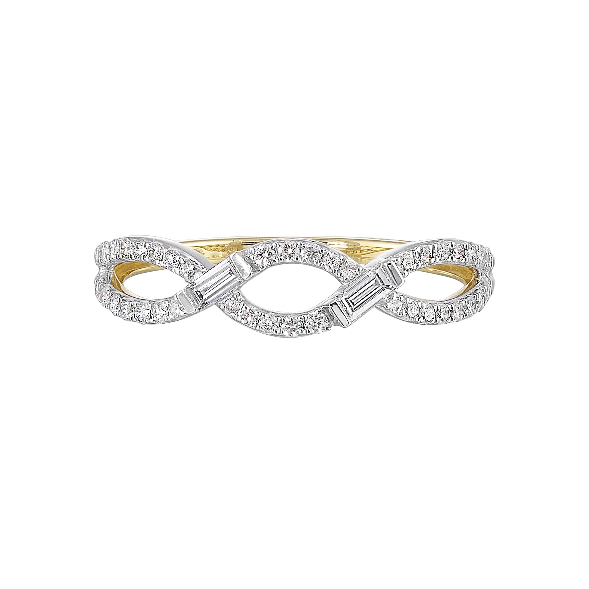 Baguette and Round Diamond Twist Ring