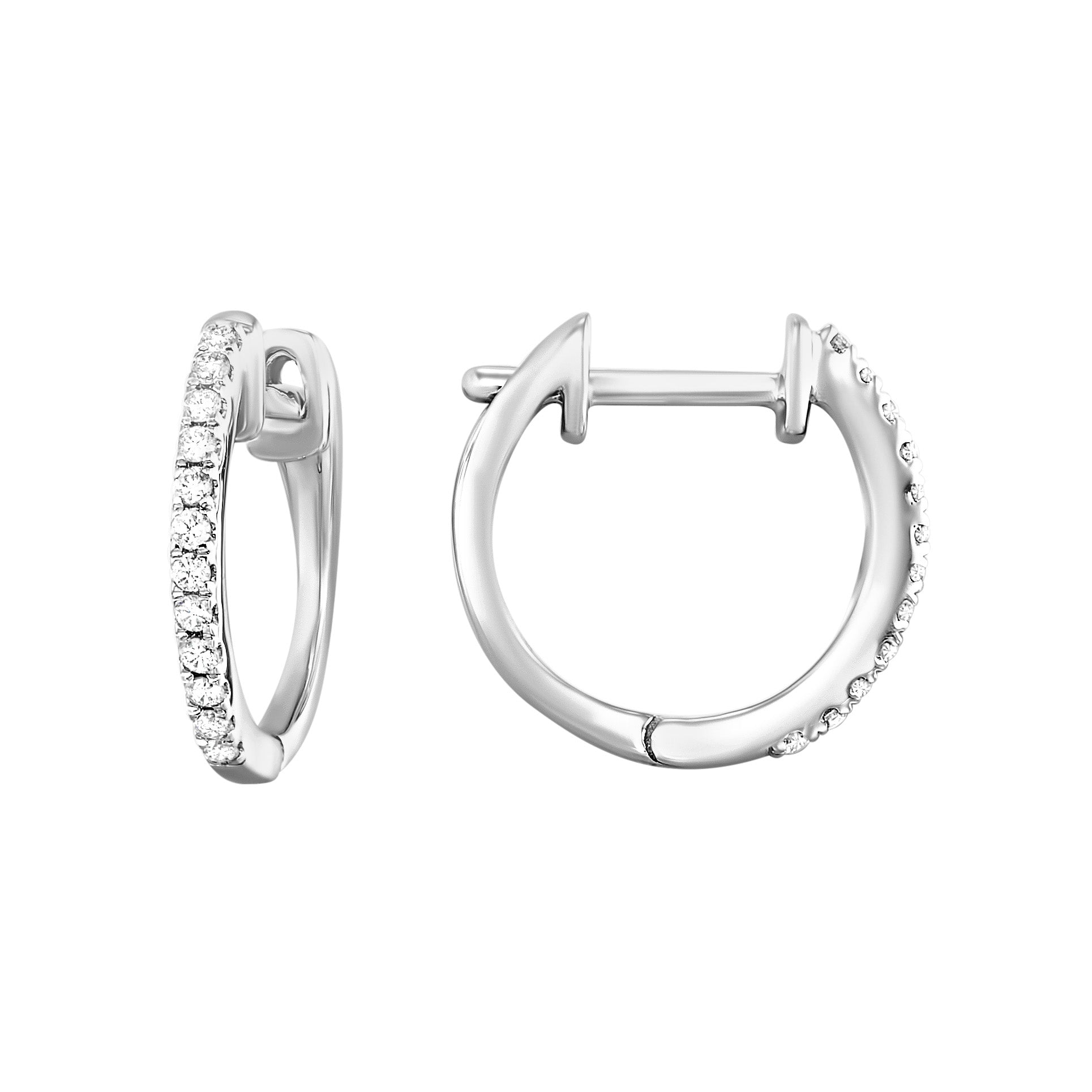 10Kt White Gold Diamond Huggie Hoop Earrings