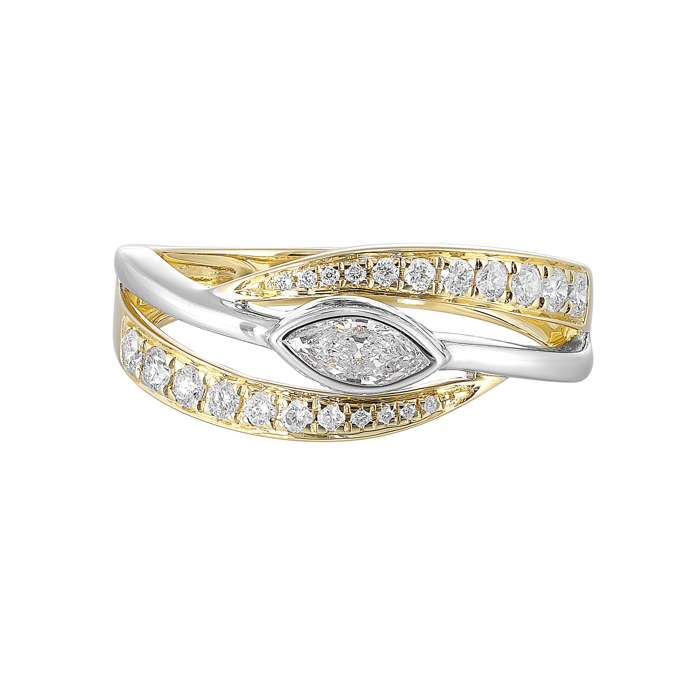 Two-Tone Marquise Diamond Pavé Bypass Ring