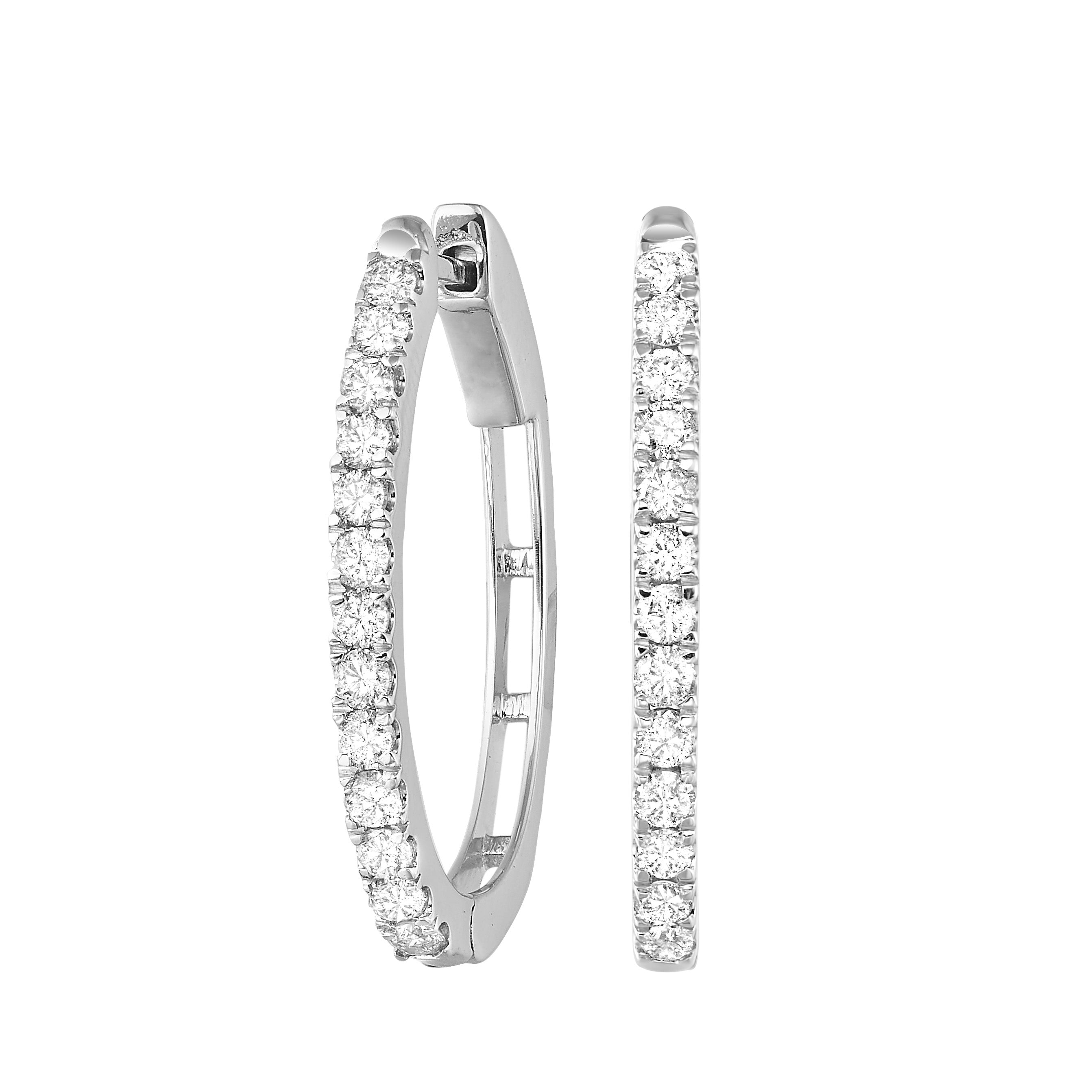 14Kt White Gold Diamond Huggie Hoop Earrings