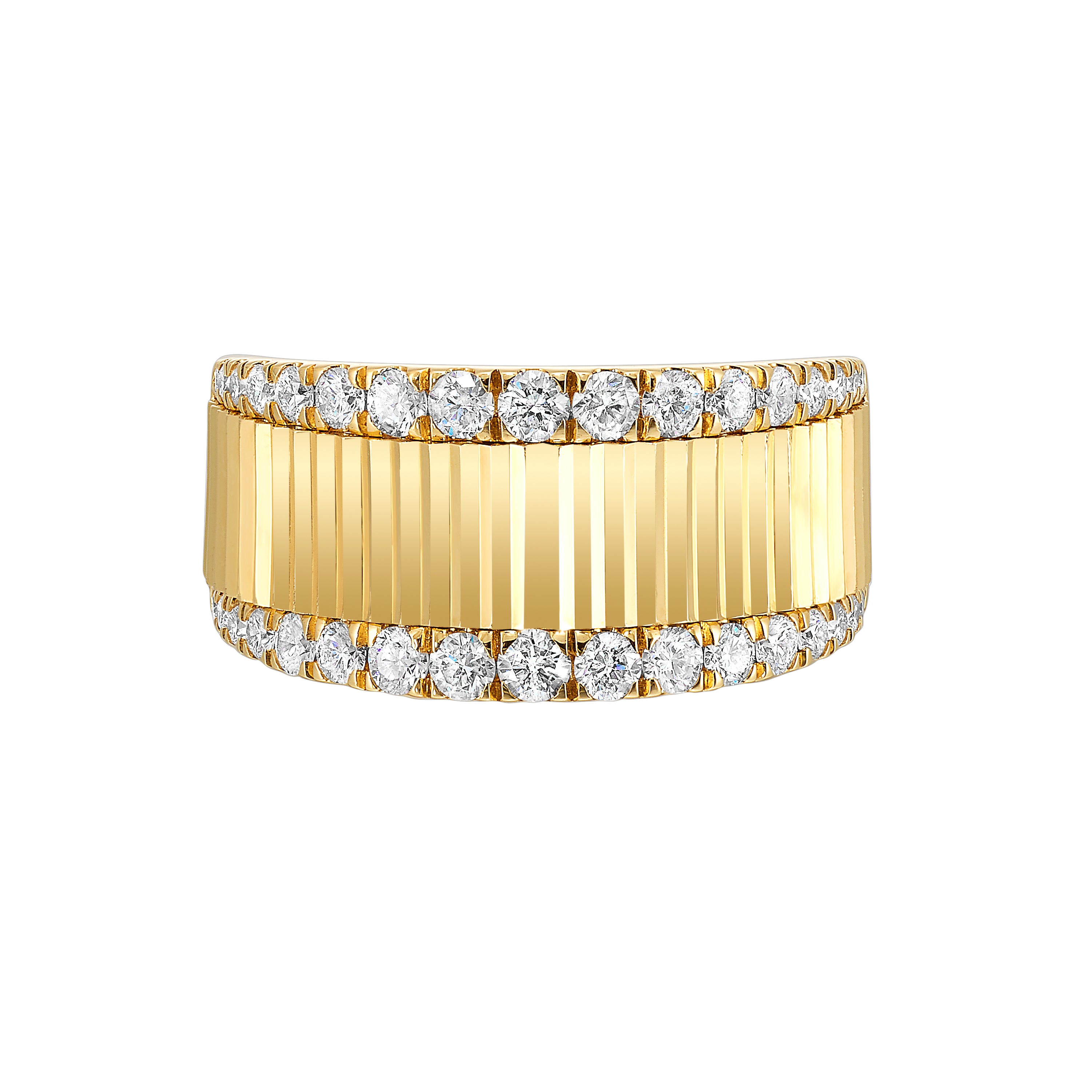 Ribbed Stripe Diamond Border Band Ring