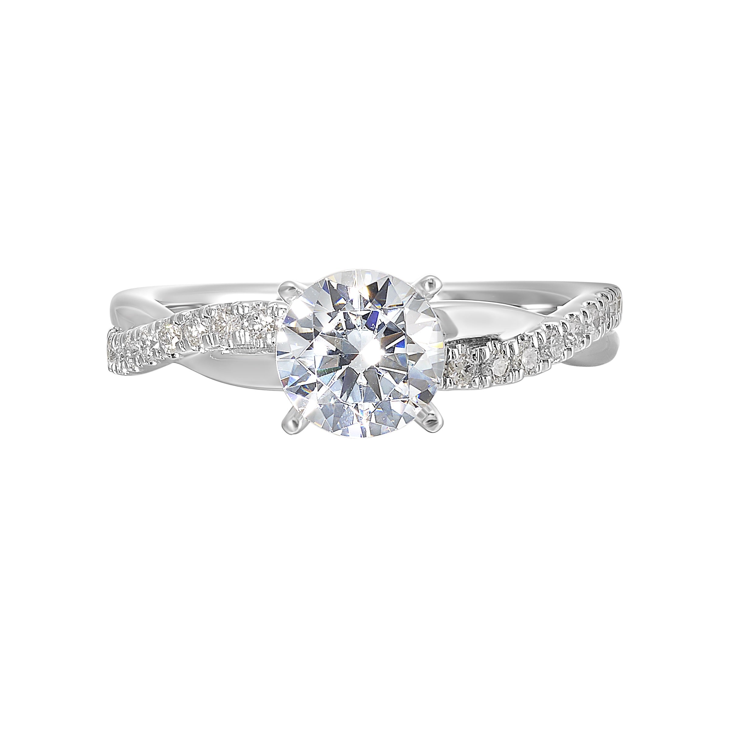 Round Diamond Ring with Twisted Pavé