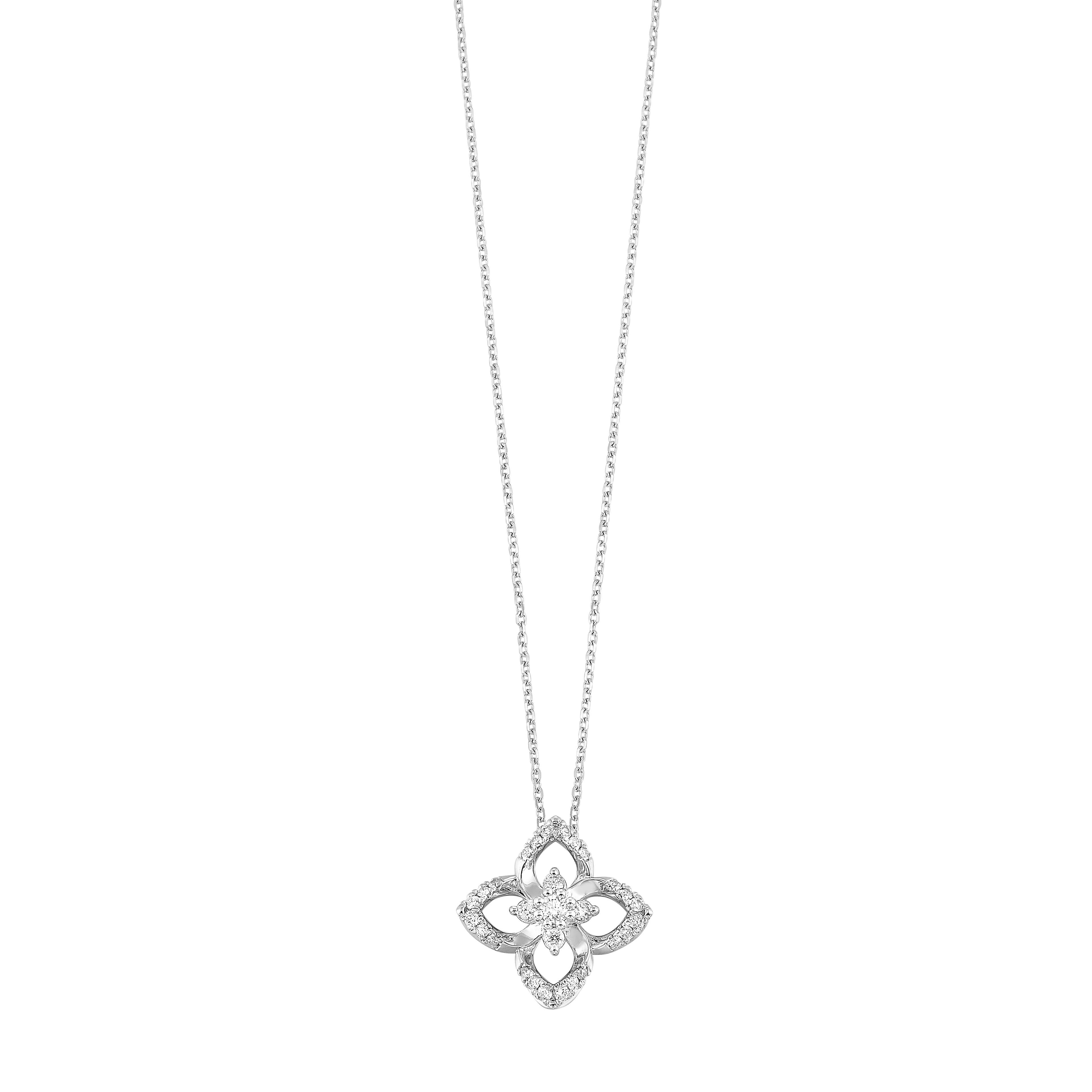Open Four-Petal Flower Diamond Pendant