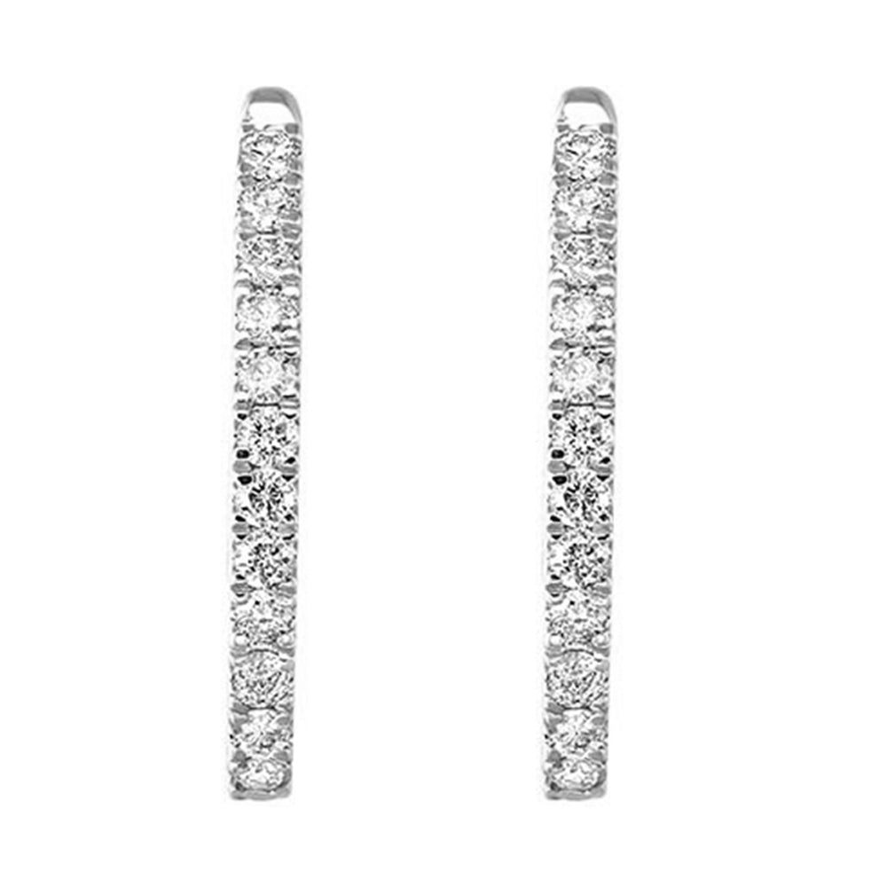 14Kt White Gold Round Cut Diamond Hoop Earrings