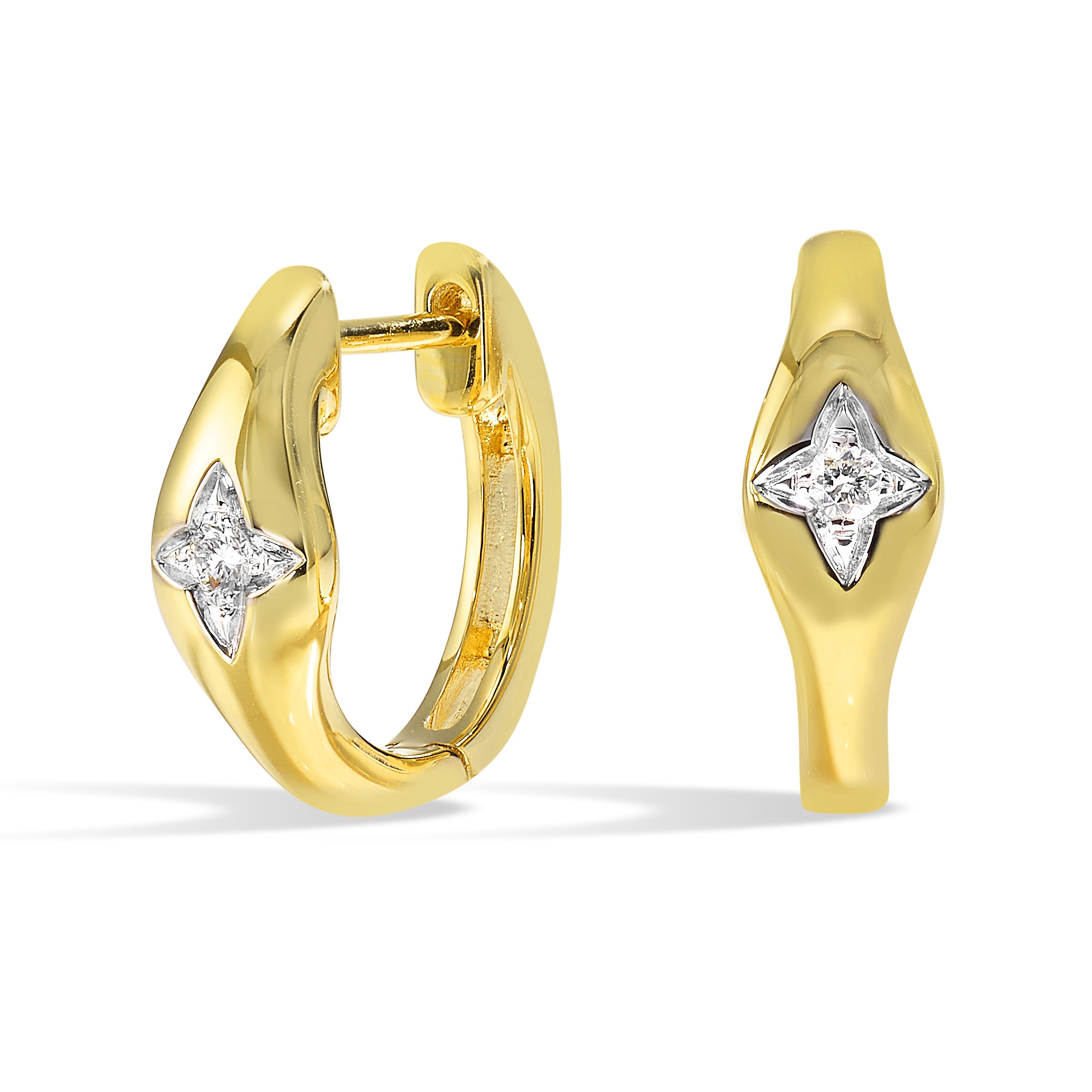 14Kt Yellow Gold Star Diamond Earrings