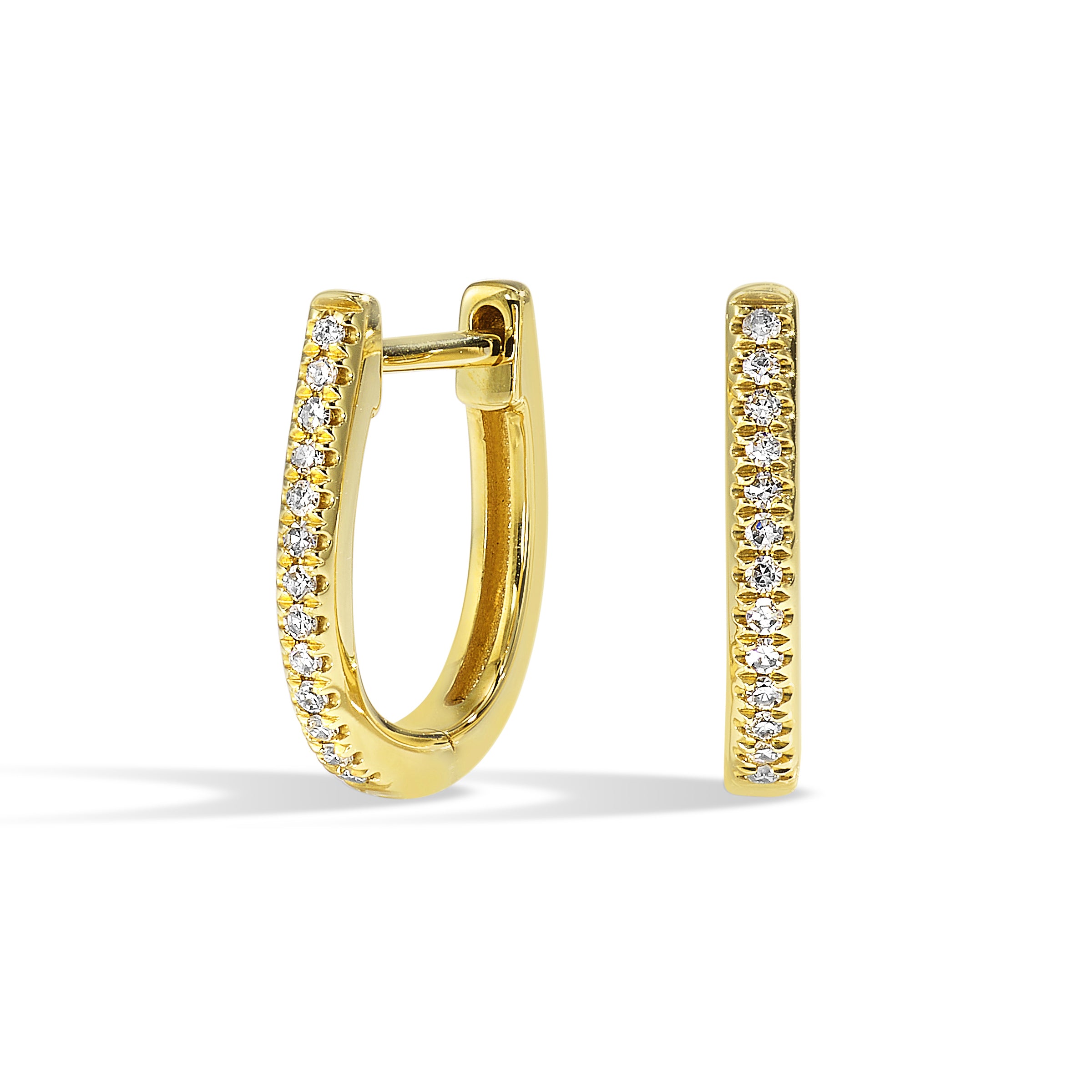 14Kt Yellow Gold Diamond Oval Hinged Hoop Earrings