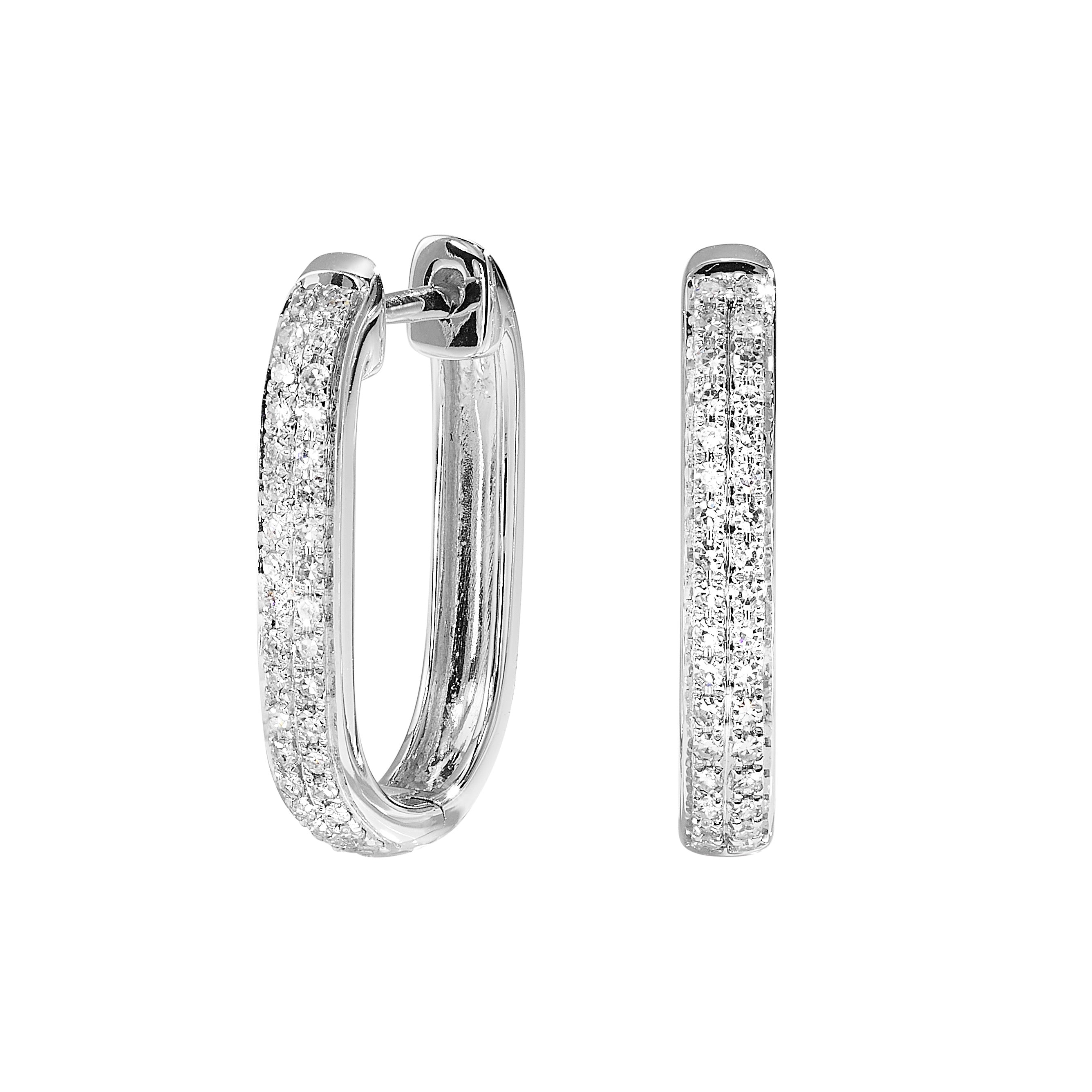 14Kt White Gold Oval-Shaped Two Row Diamond Earrings