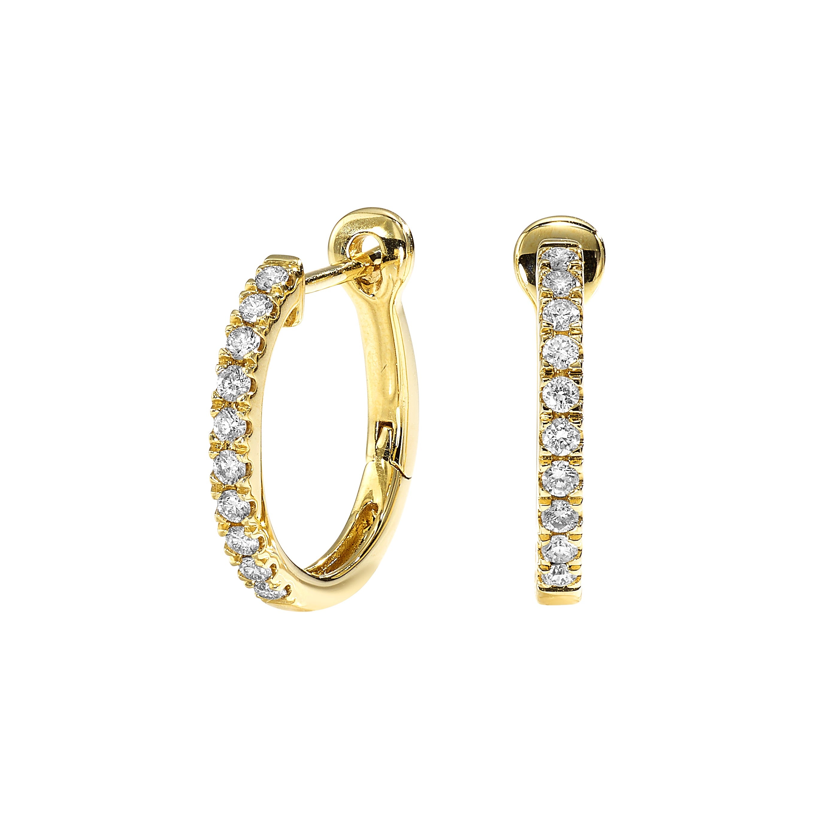 14Kt Yellow Gold C-shaped Diamond Hoop Earrings