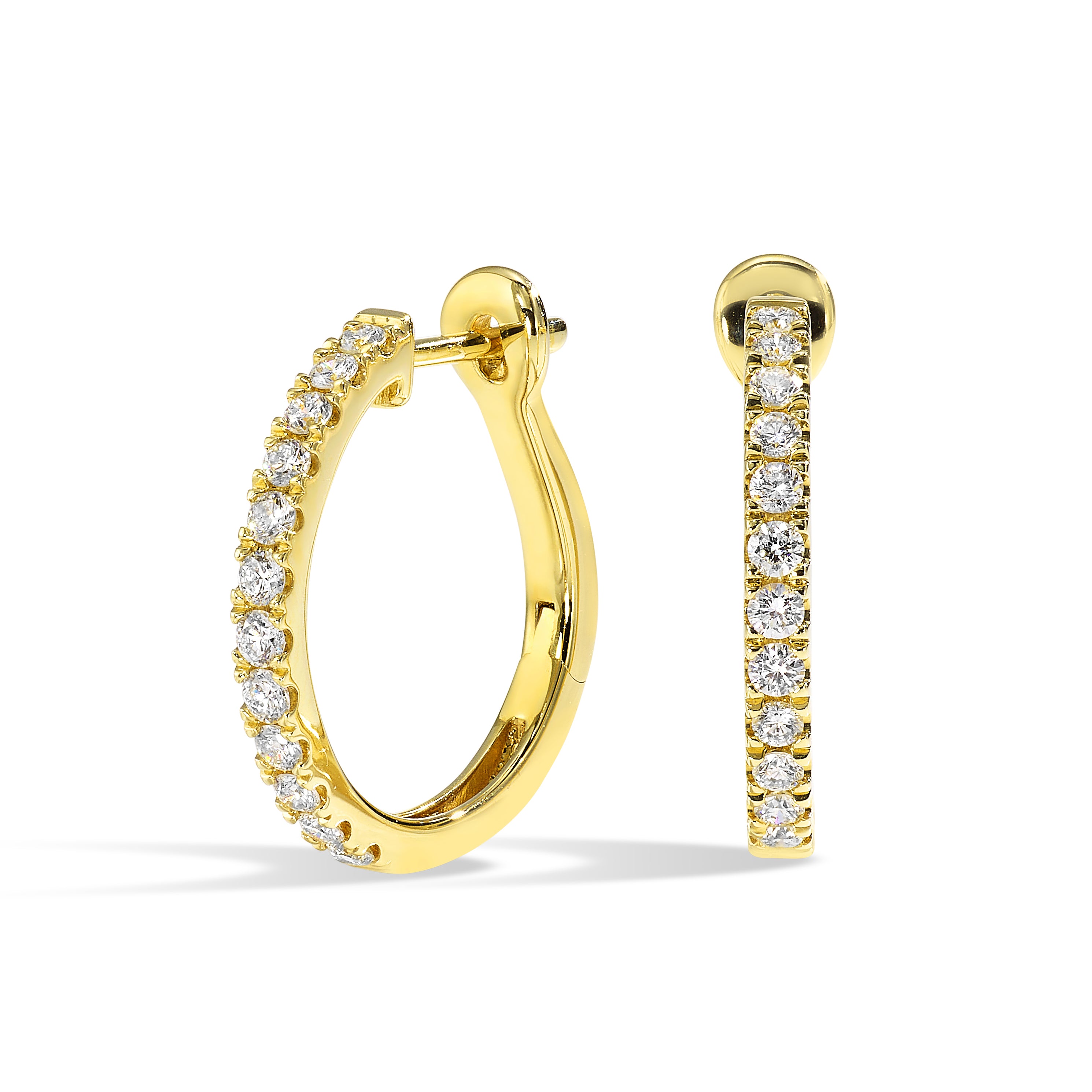 14Kt Yellow Gold C-shaped Diamond Hoop Earrings