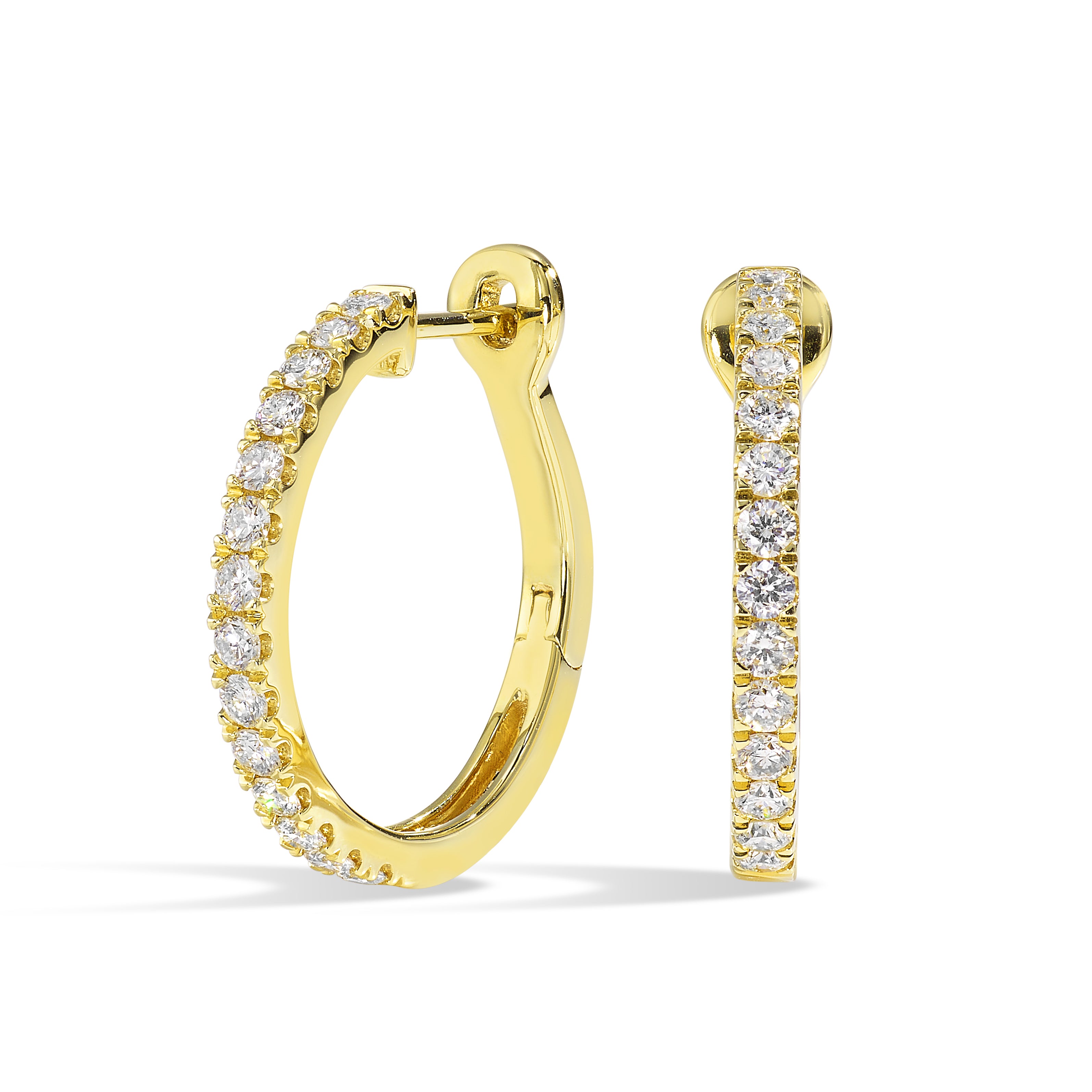 14Kt Yellow Gold C-shaped Diamond Hoop Earrings