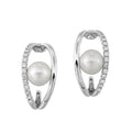 14Kt White Gold J-hoop Pearl and Diamond Earrings