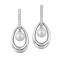 14Kt White Gold Diamond Pearl Drop Earrings