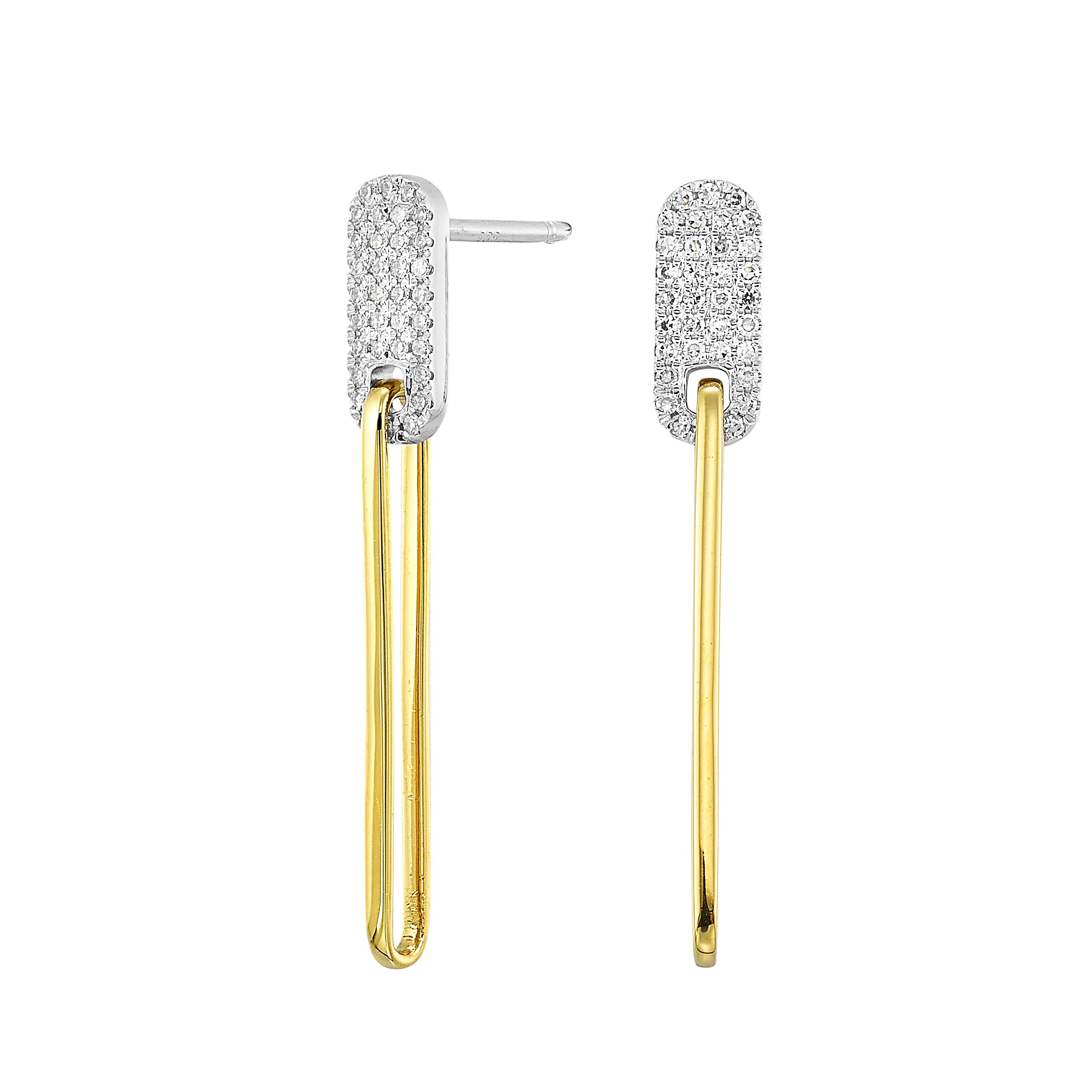 14Kt White Yellow Gold Diamond Paperclip Dangle Earrings